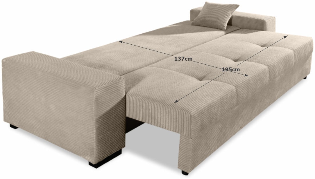 COLLECTION AB Schlafsofa »Kreta, B: 248 cm, Liegefl. 137x195 cm« Schlaffunktion, Bettkasten & 2 Zierkissen, optional mit Topper