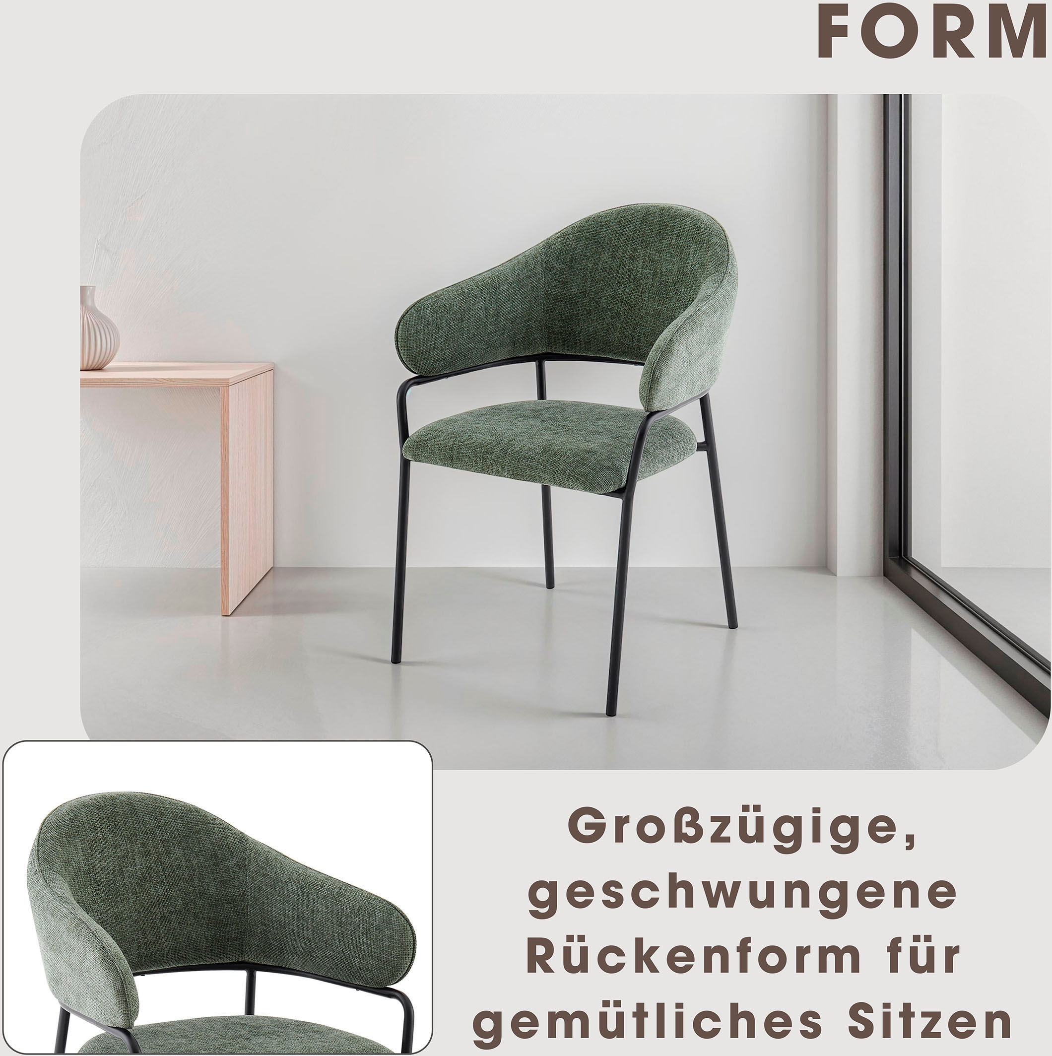 byLIVING Chaise de salle à manger »Curve« (Set) 2 cuismoderner Stoff Stuhl mit gemütlichem Sitzkomfort, verschiedene Farben.