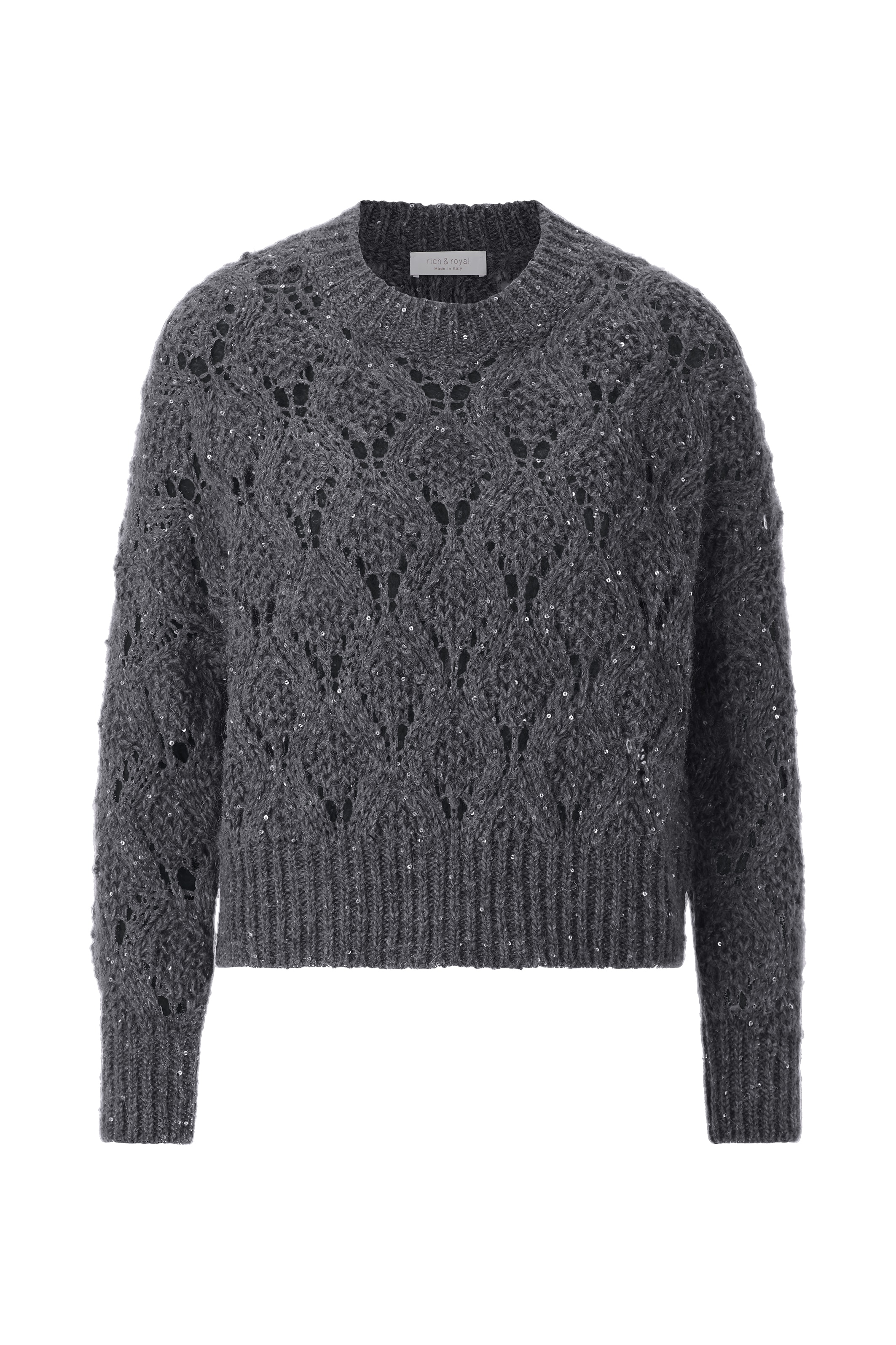 RICHROYAL Pull en tricot mit schimmernden Pailletten, feines Lochmuster, gerade Form