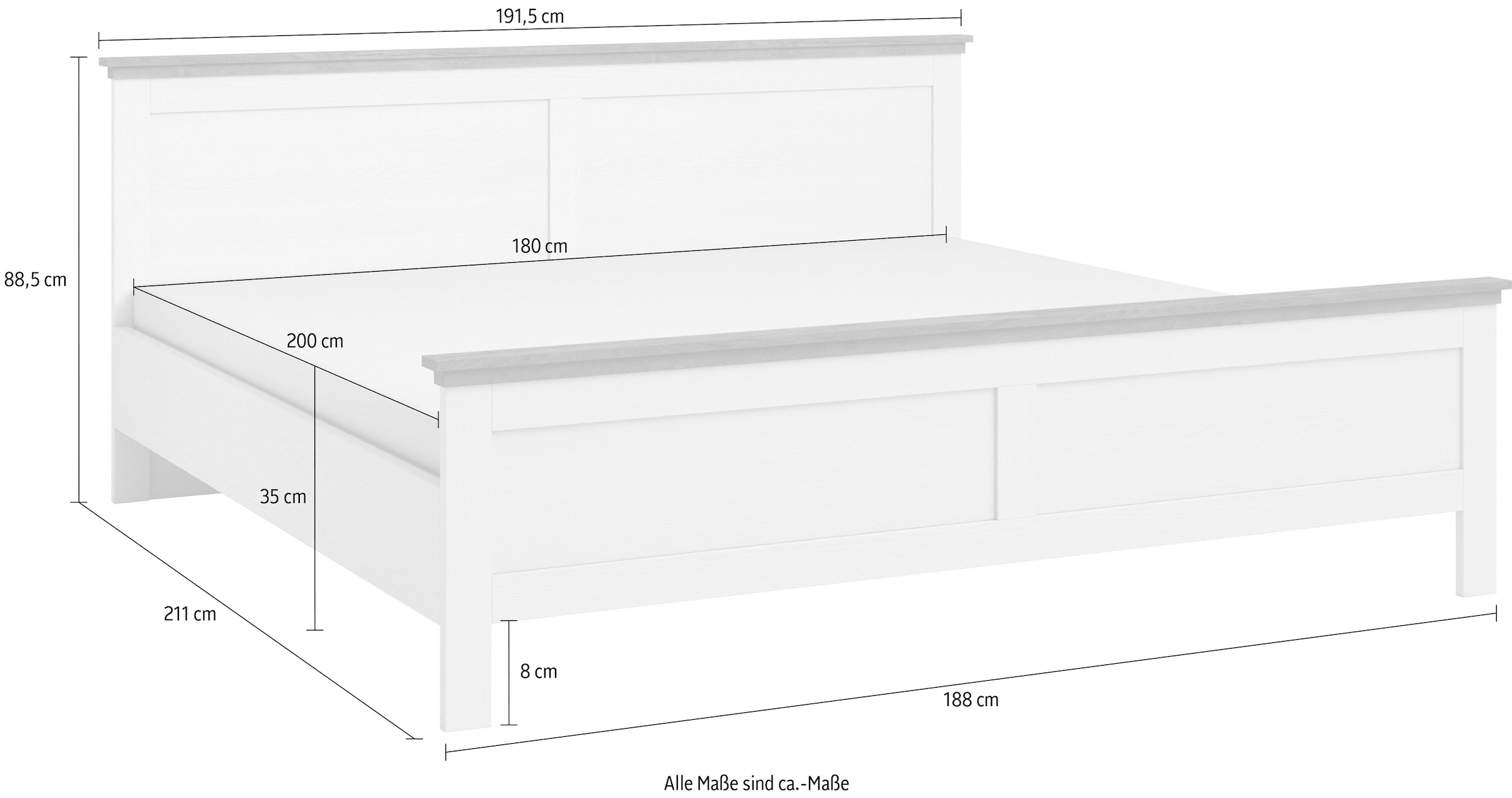 Home affaire Bettgestell »Evora, Landhausstil, Doppelbett, in 3 Grössen erhältlich«, aus FSC®-zertifiziertem Holzwerkstoff