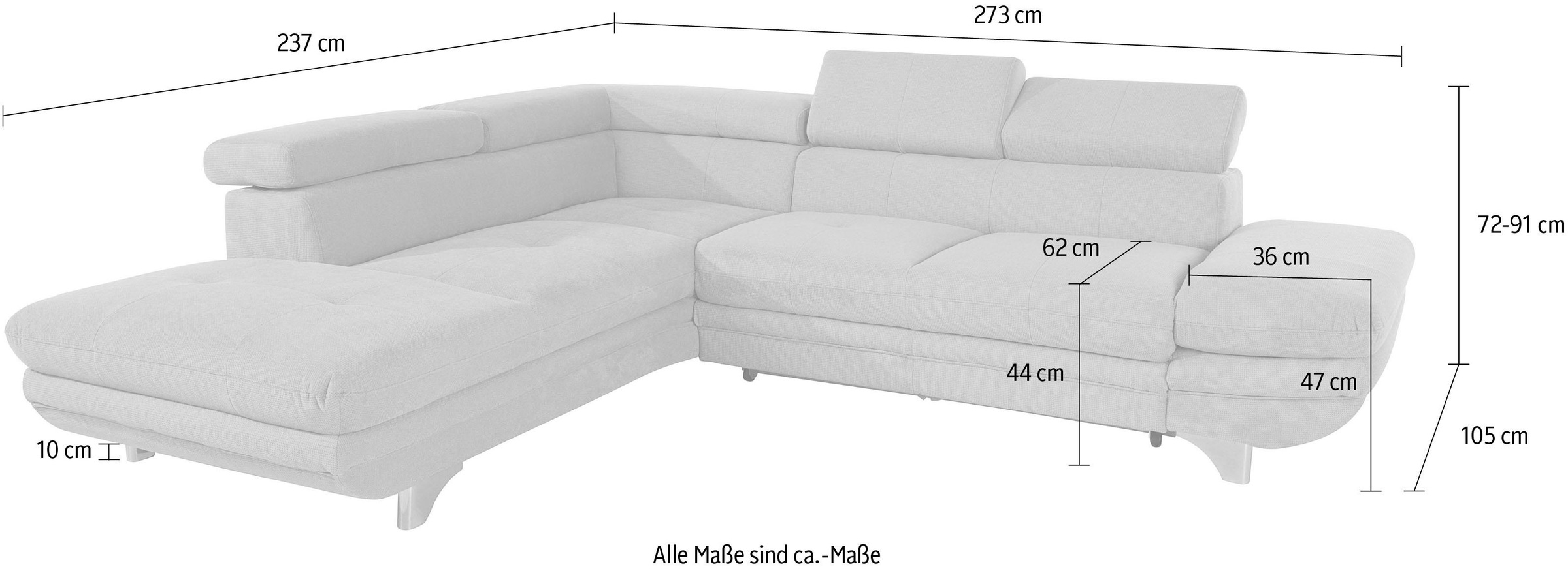 COTTA Canapé d'angle »Enterprise L-Form« mit Arm- & Kopfteilverstellung, wahlweise mit Bettfunktion
