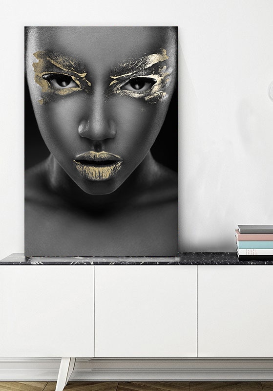 Image of queence Acrylglasbild "Behdeti" Bilder von Frauen Fashion Frau Gemälde Magazincover Mode Modern 1 Stk. tlg. von Hand eingearbeitete Blattgold Applikationen