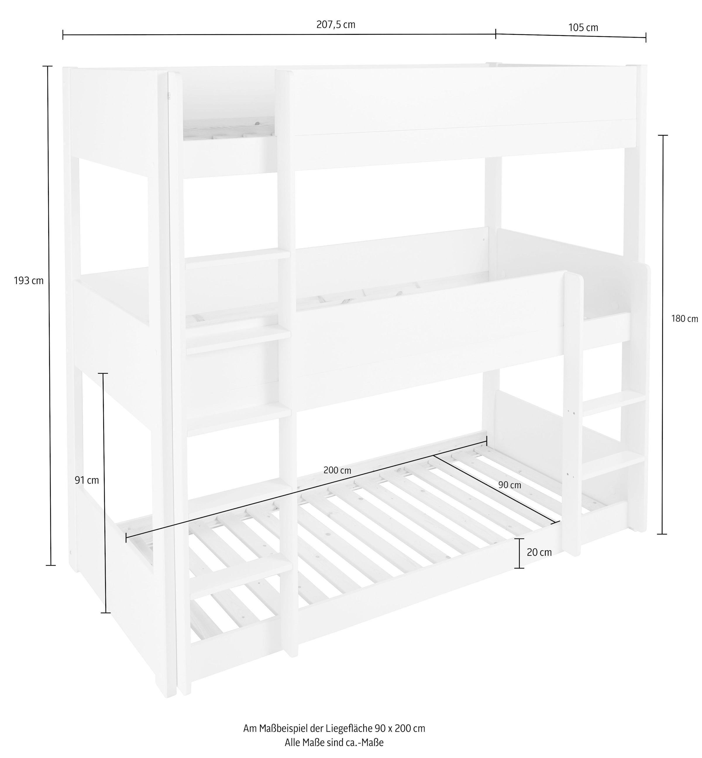 Lüttenhütt Etagenbett »"TIPO"BESTSELLER!Platzsparend,Bodenbett,Leitern beidseitig montierbar«, Stockbett mit 3 Schlafplätzen, zertifiziertes Massivholz (Kiefer)