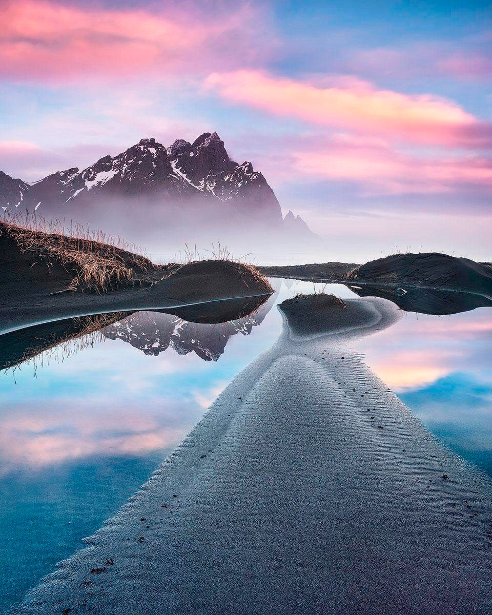 Image of Komar Vliestapete "Digitaldruck Vlies - Glowing Vestrahorn - Grösse 200 x 250 cm" bedruckt glatt Wohnzimmer, Schlafzimmer