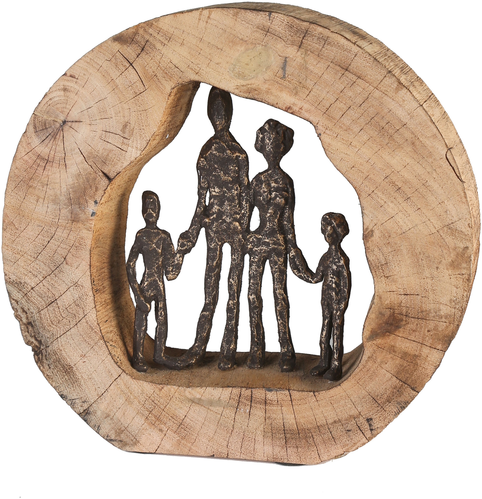 Image of Casablanca by Gilde Dekofigur "Skulptur Familie" Dekoobjekt, Höhe 28 cm, aus Metall und Holz-Baumscheibe, Wohnzimmer