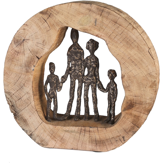 Casablanca by Gilde Dekofigur »Skulptur Familie«, Dekoobjekt, Höhe 28 cm,  aus Metall und Holz-Baumscheibe, Wohnzimmer acheter confortablement