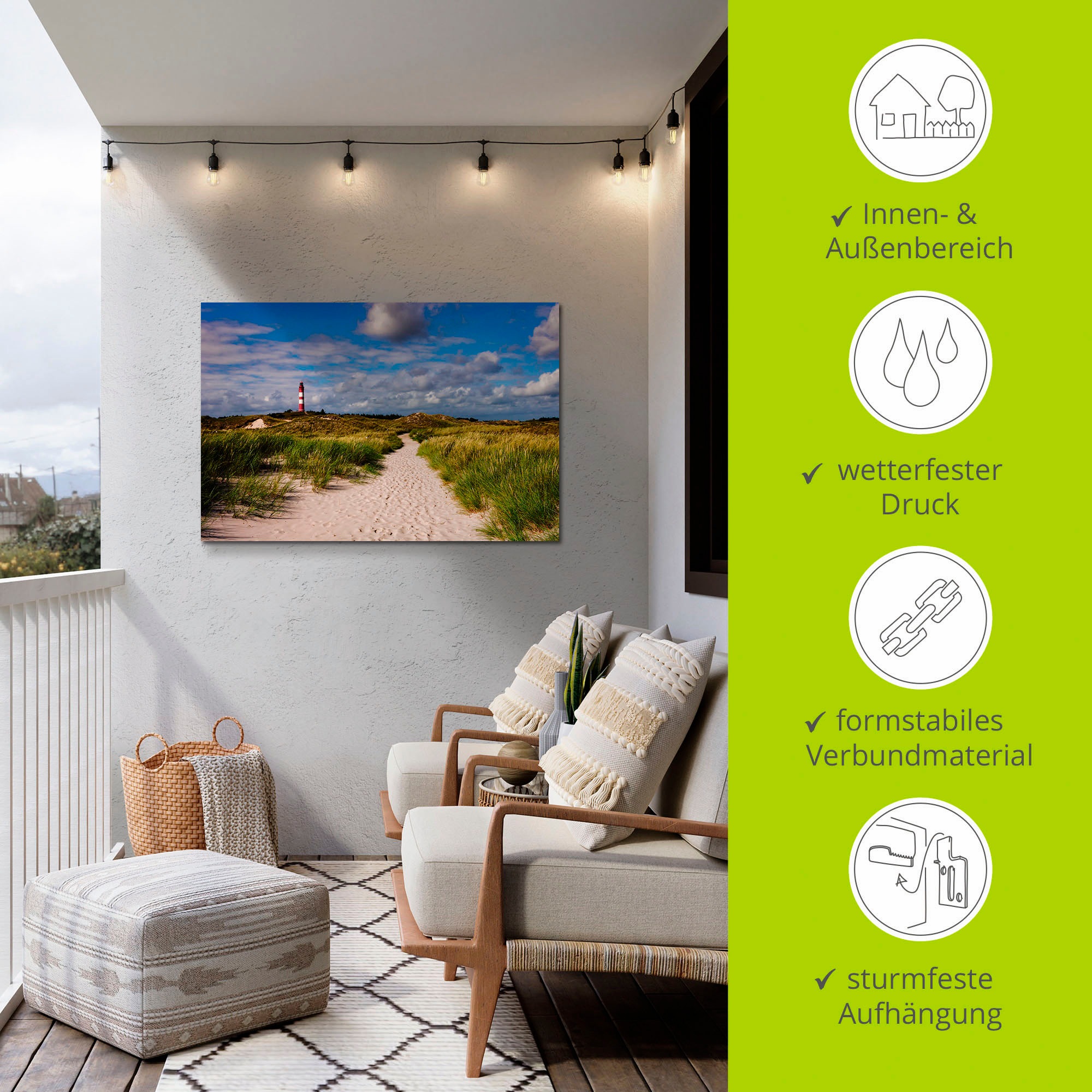 Artland Wandbild »Strandweg zum Leuchtturm - Insel Amrum«, Küste, (1 St.), als Alubild, Outdoorbild, Leinwandbild, Poster in verschied. Grössen