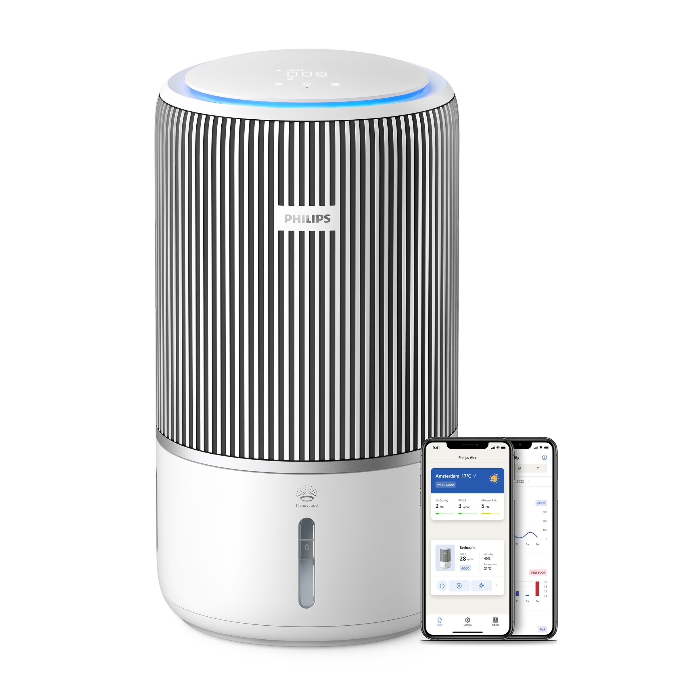 Image of Philips Kombigerät Luftbefeuchter und -reiniger "AC3420/10 PureProtect Water 3400 Series, Luftreinigungsrate 300 m³/h" für 78 qm Räume mit HEPA-& Aktivkohlefilter, 650 ml/h Befeuchtungsrate, WLAN, Air+ App