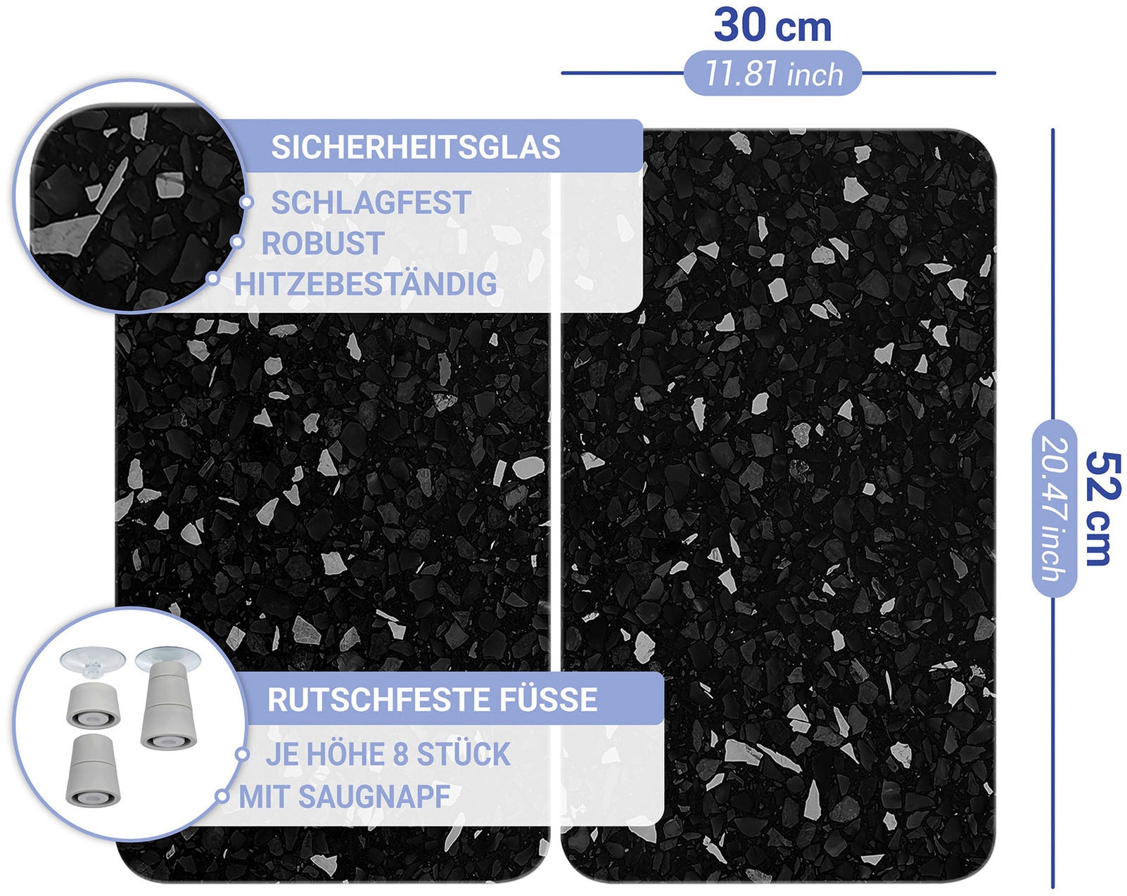 WENKO Herd-Abdeckplatte »Universal Modell Terrazzo«, (Set, 2 tlg.), Herdabdeckung für alle Herdarten, kratzfest, mit rutschfesten Füssen