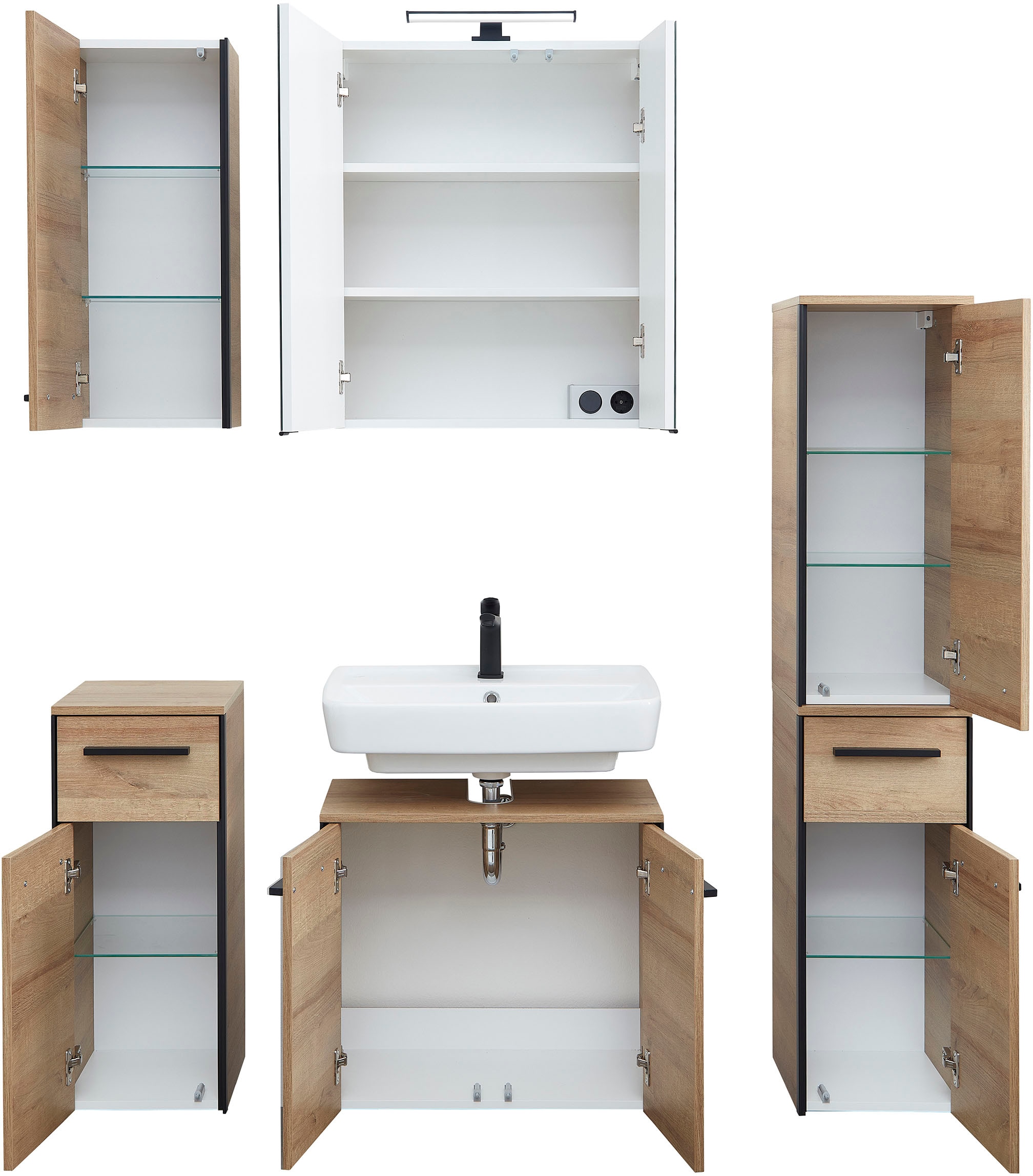 Saphir Ensemble de meubles de salle de bain »Quickset 395 5-teilig, Waschbeckenunterschrank mit LED-Spiegelschrank« 6 cuis tlg.