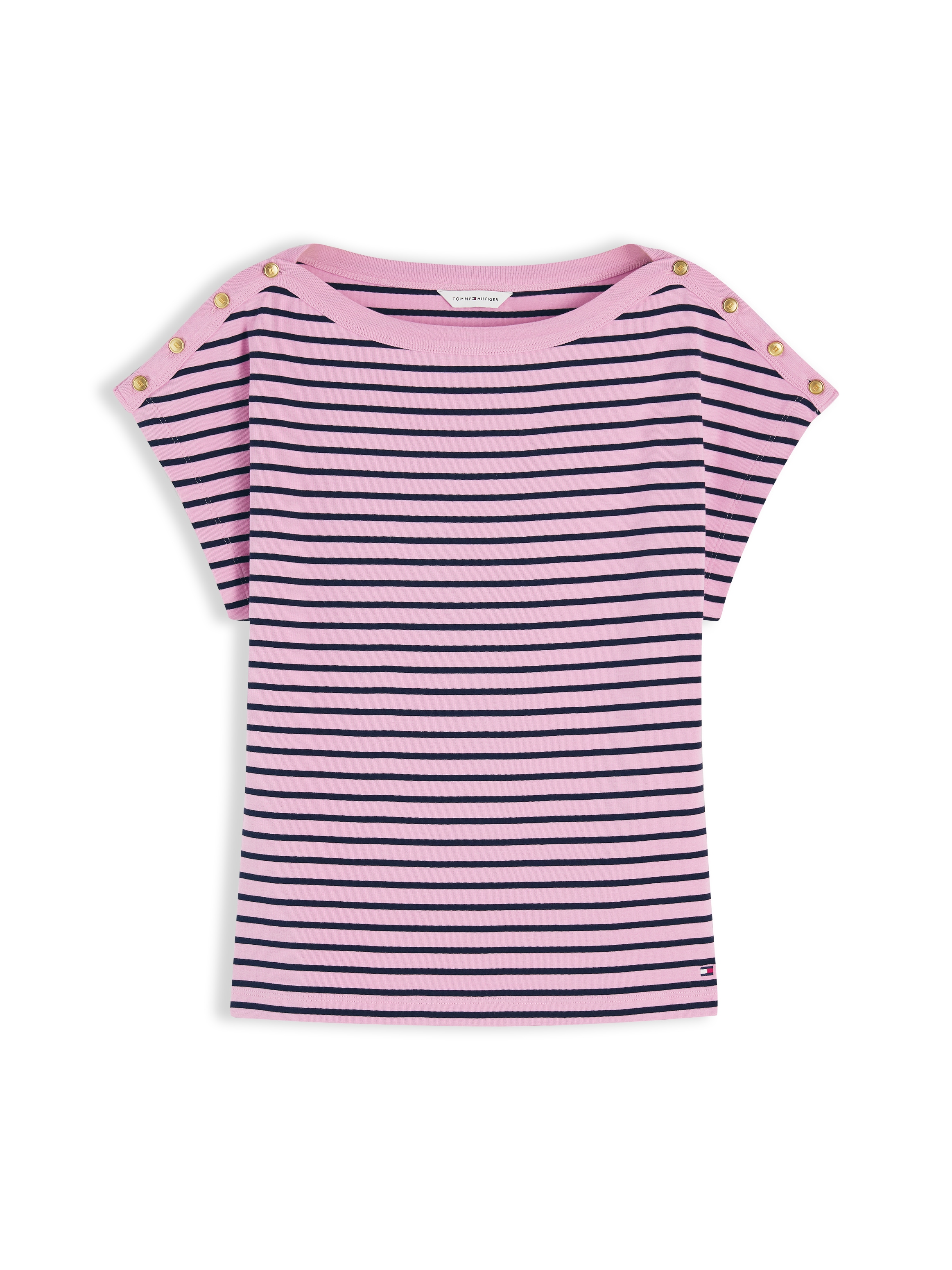 Tommy Hilfiger T-shirt à manches courtes »GOLD BTN CAP-SLV BOAT-NK TEE« coton, avec boutons dorés