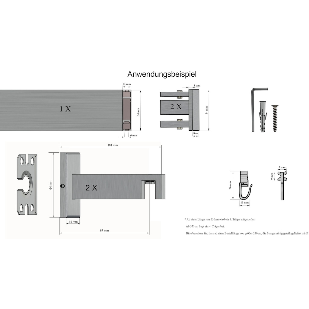 indeko Gardinenstange »Bern«, 1 läufig-läufig, Wunschmasslänge, Innenlauf Komplett-Set inkl. Gleitern und Montagematerial