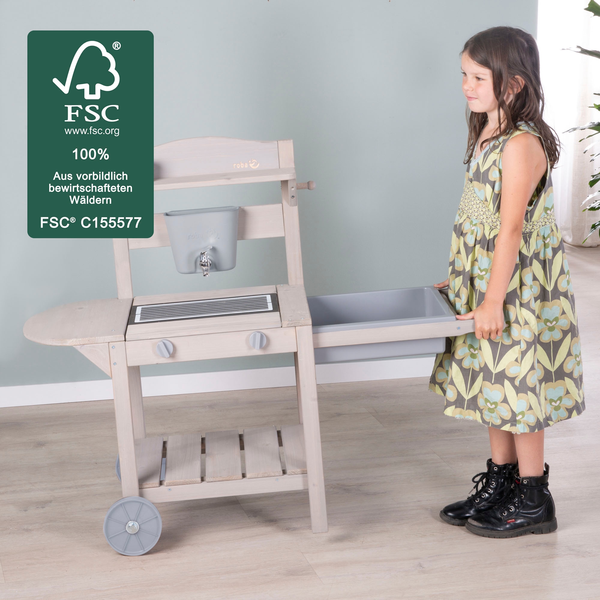 roba® Cuisine de jeu d'extérieur »Mobile Matschküche BBQ, aus Holz« FSC® - schützt Wald