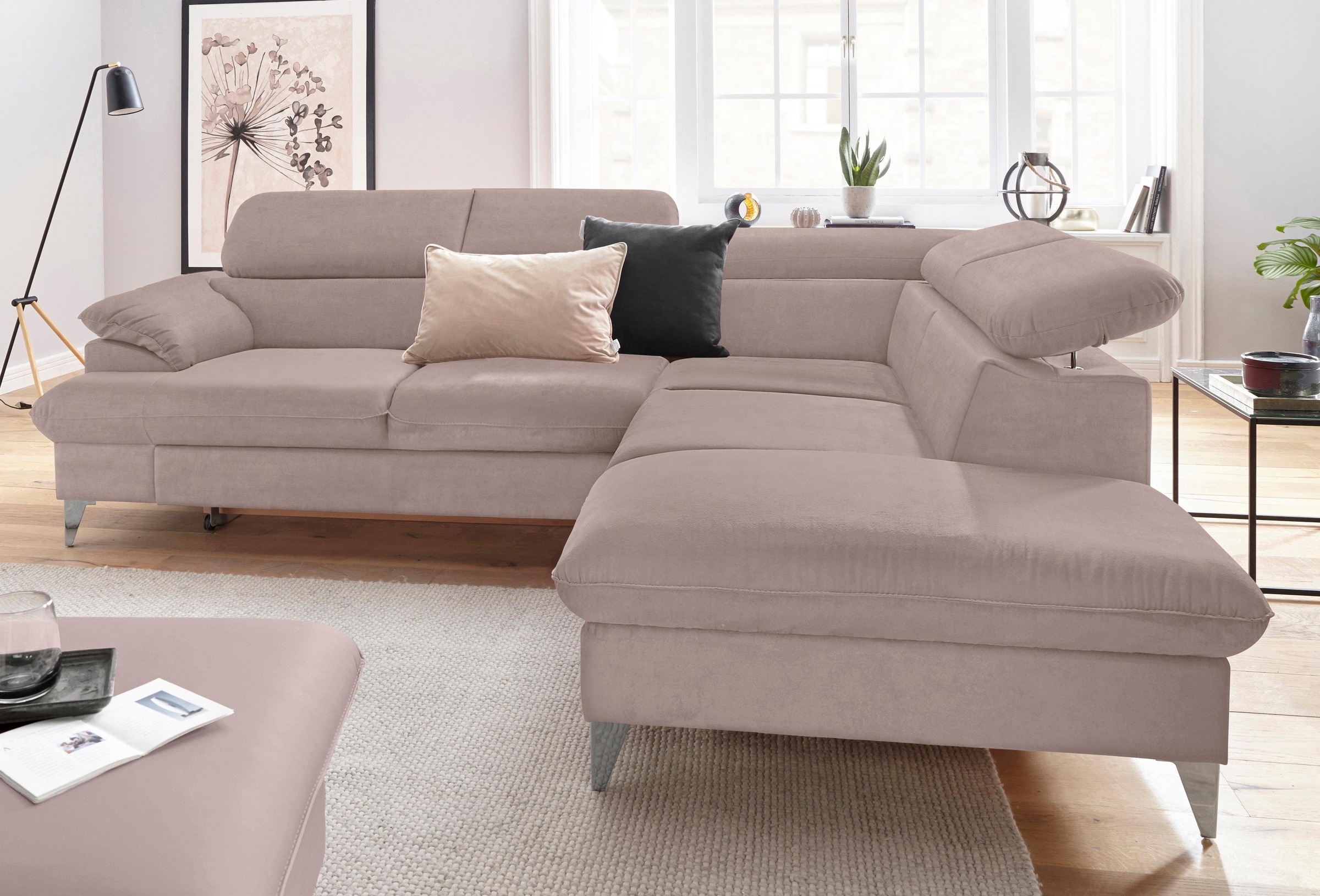 COTTA Polstergarnitur »Caluso L-Form«, Set bestehend aus: Ecksofa mit Kopfteilverstellung & Hocker