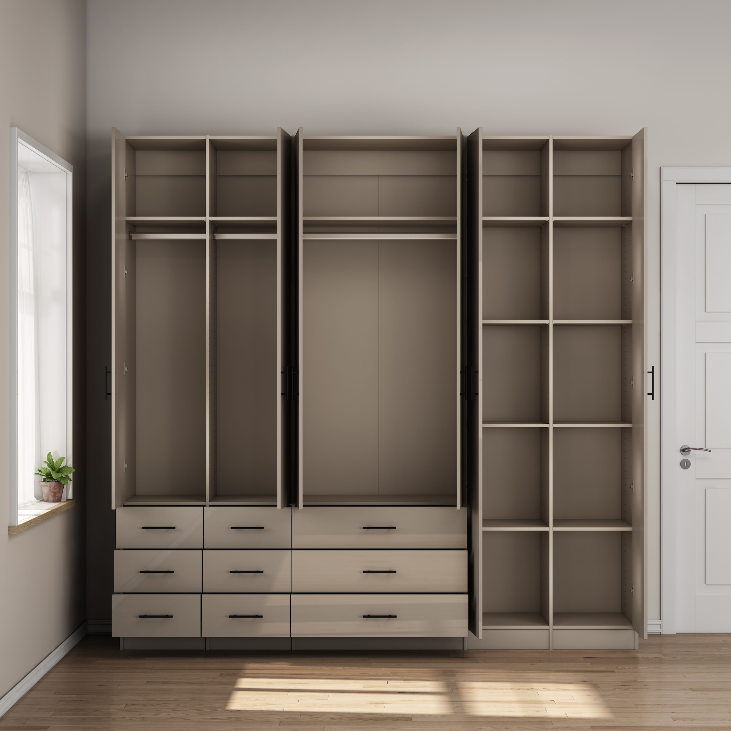 GOODproduct Armoires à vêtements »Trento Schlafzimmerschrank Garderobe hochglanz« in 2 unterschiedlichen Schrankhöhen wählbar,  Schrank mit 6 Türen und 9 Schubladen, Hochglanz-Fronten, 2,39m Höhe