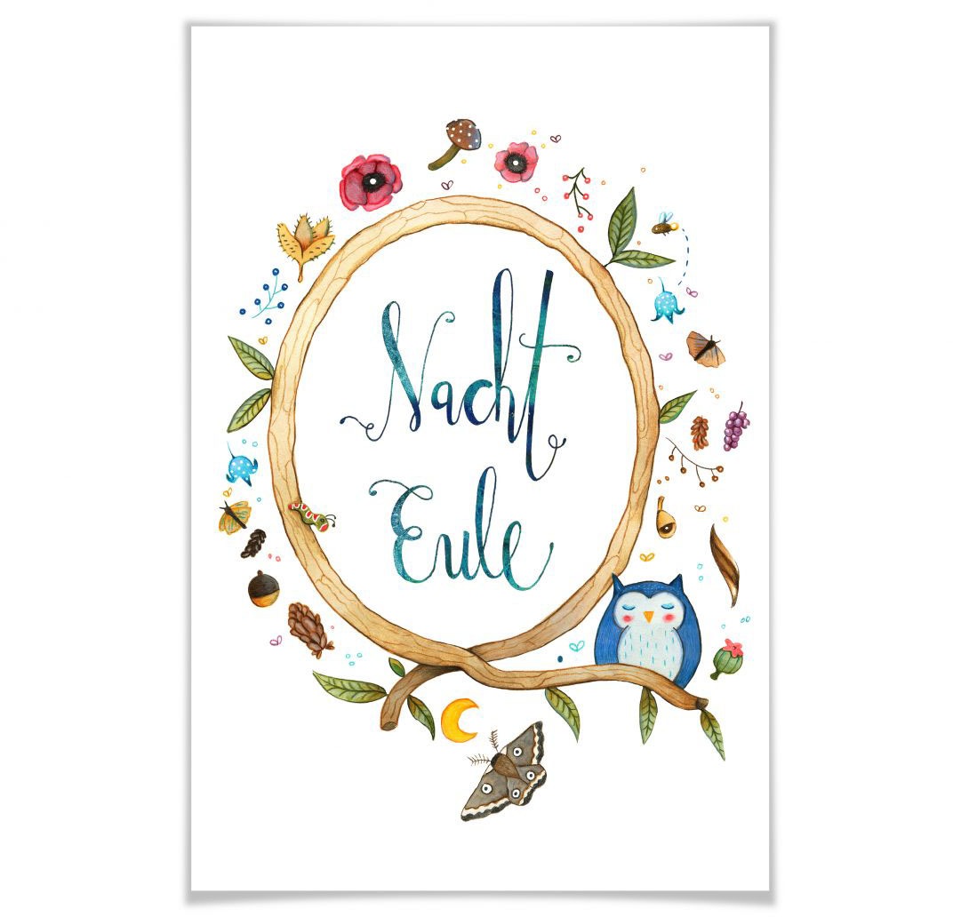 Image of Wall-Art Poster »Loske Waldtiere Schriftzug Eule«, Schriftzug, (1 St.), Poster, Wandbild, Bild, Wandposter bei Ackermann Versand Schweiz