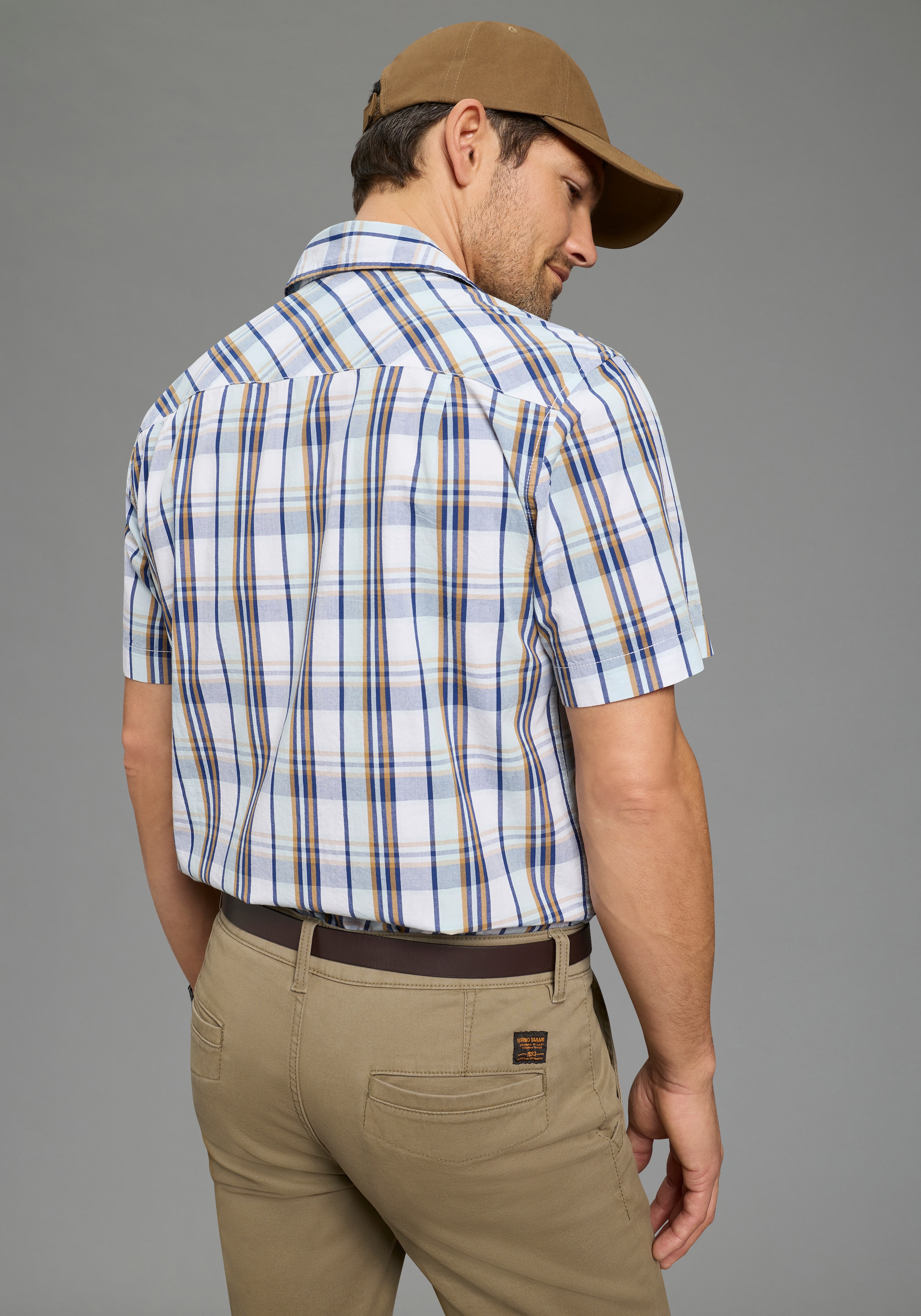 Man's World Karohemd Kurzarm, für Casualmode, Basic, Frühling und Sommer, aus Baumwolle