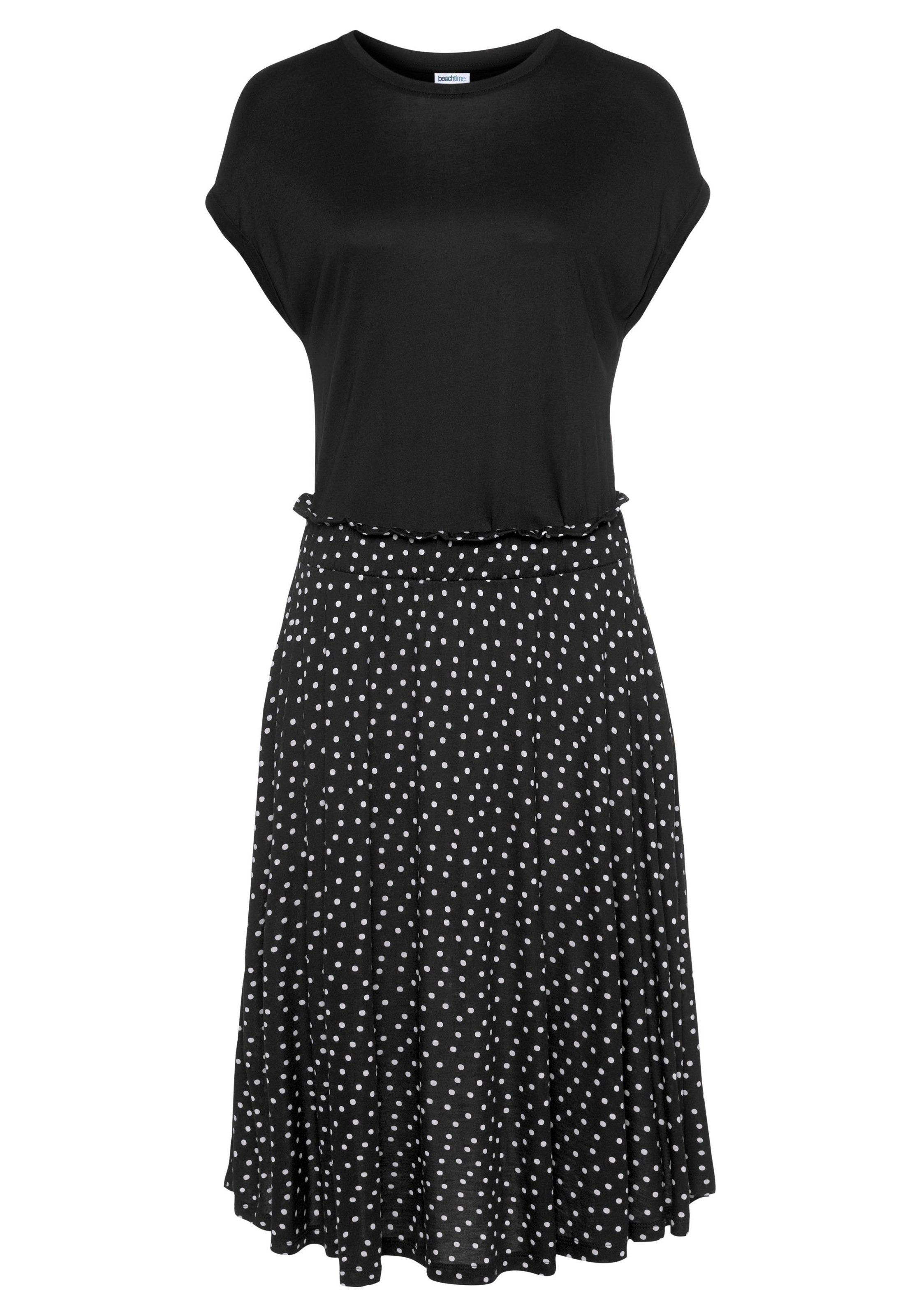 Beachtime by Lascana Jerseykleid "mit Rüschenkante in der Taille, Rock mit Taschen, sommerlich" Seitennahttaschen Legeres Sommerkleid mit Polka-Dots, Strandkleid aus Viskosejersey