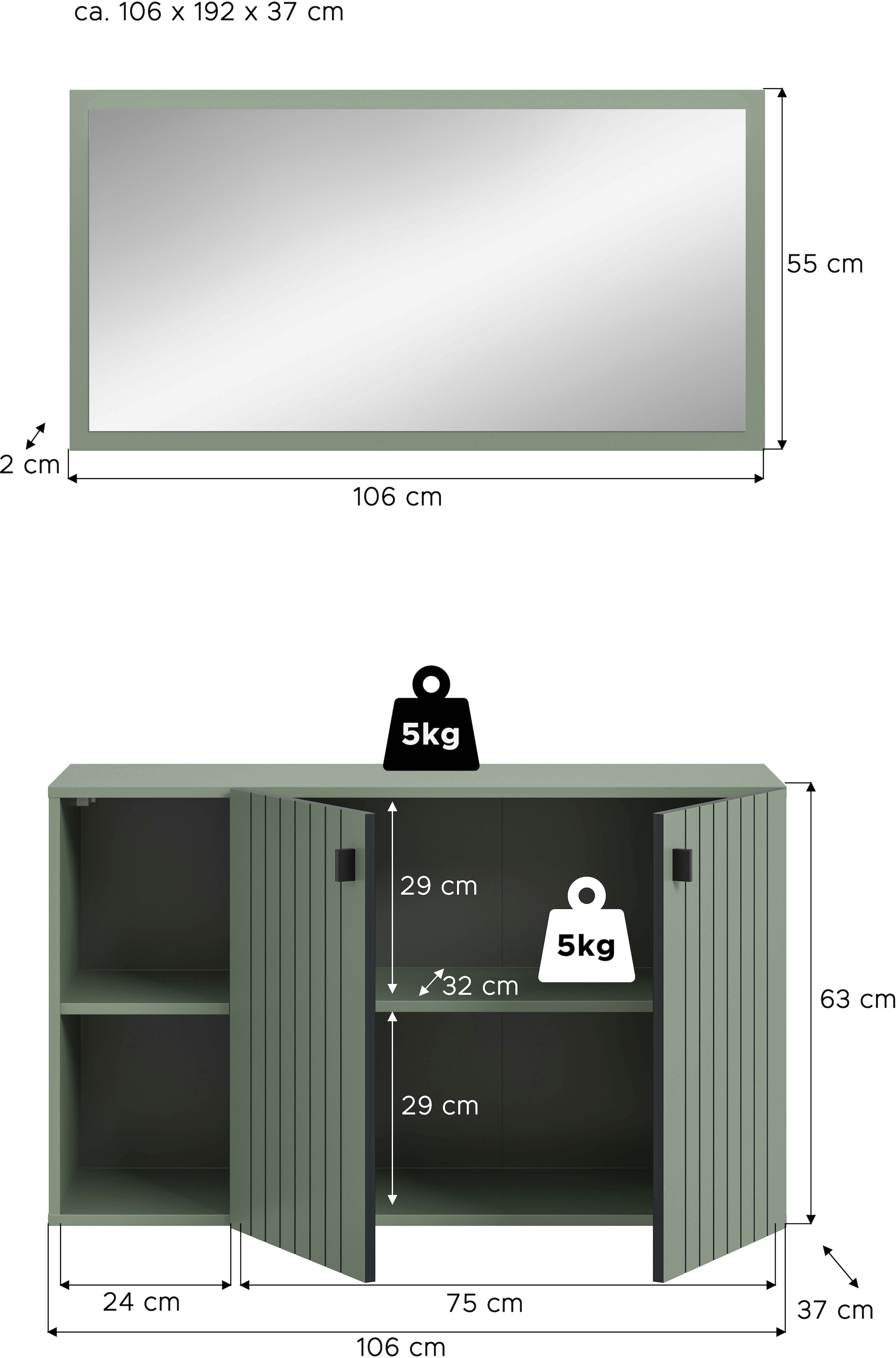 Home affaire Garderoben-Set »TATIO, 2-tlg. Garderobenkombination, Breite: 106 cm, Rillenfräsung« Set, Set best. aus: 1 Spiegel, 1 Schuhkommode, 2 Stk. tlg.