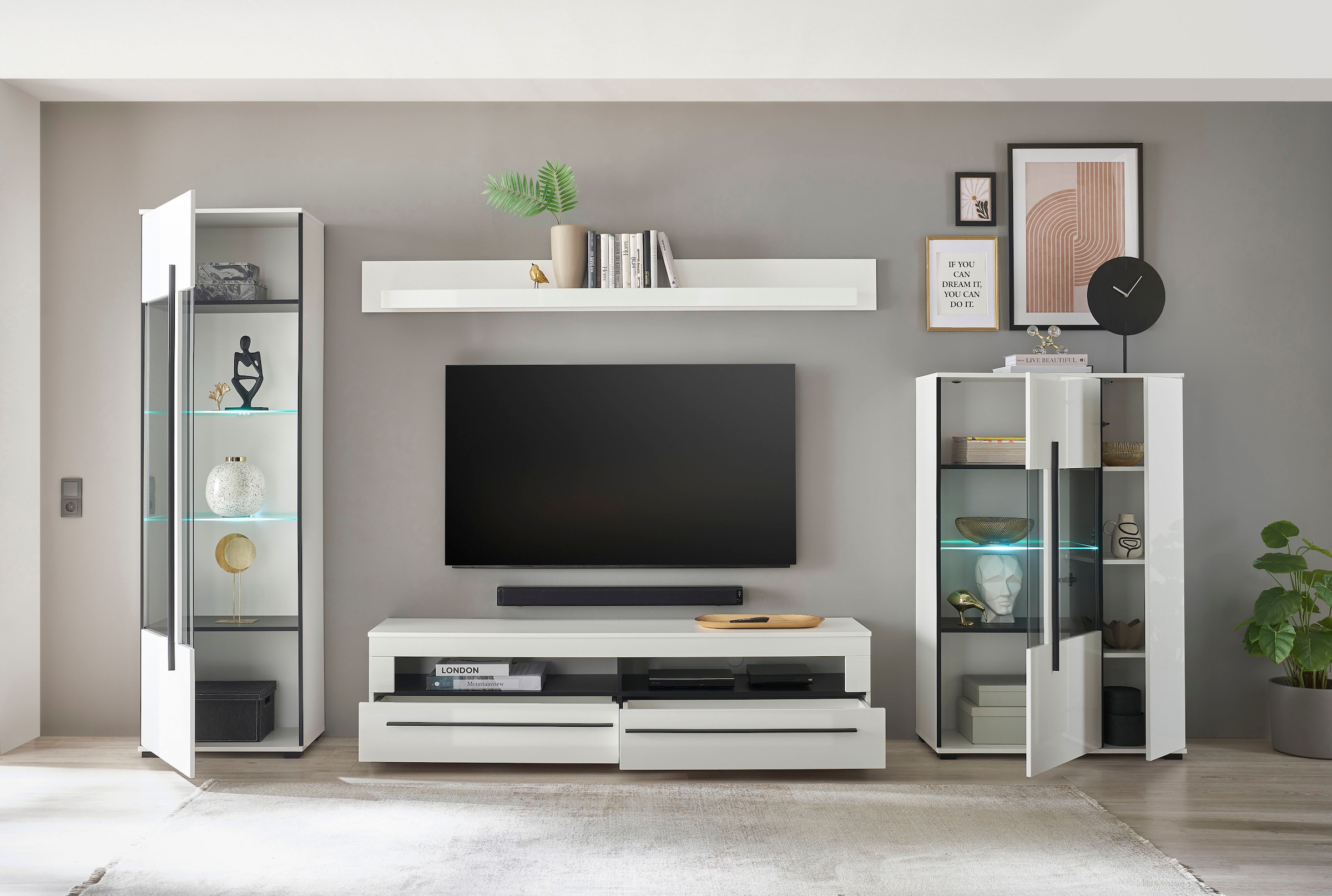 INOSIGN Wohnwand »Cantara, moderne Anbauwand, Wohnzimmer-Set, in Eiche Evoke oder Weiss«, (Set, 4 St.)