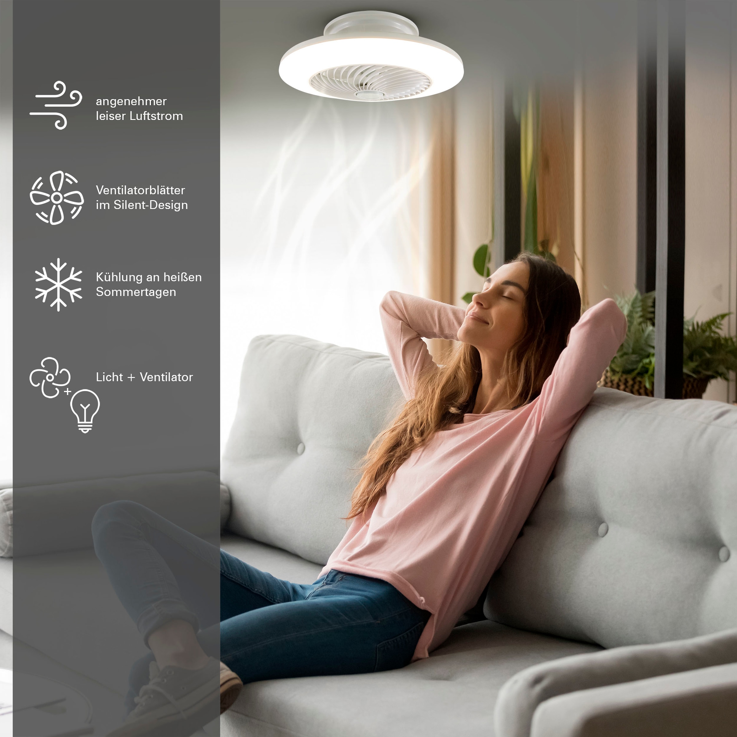60W Deckenleuchte näve Lüfter LED shoppen 3-stufiger »Adoranto«, Deckenventilator, Fernbed., online