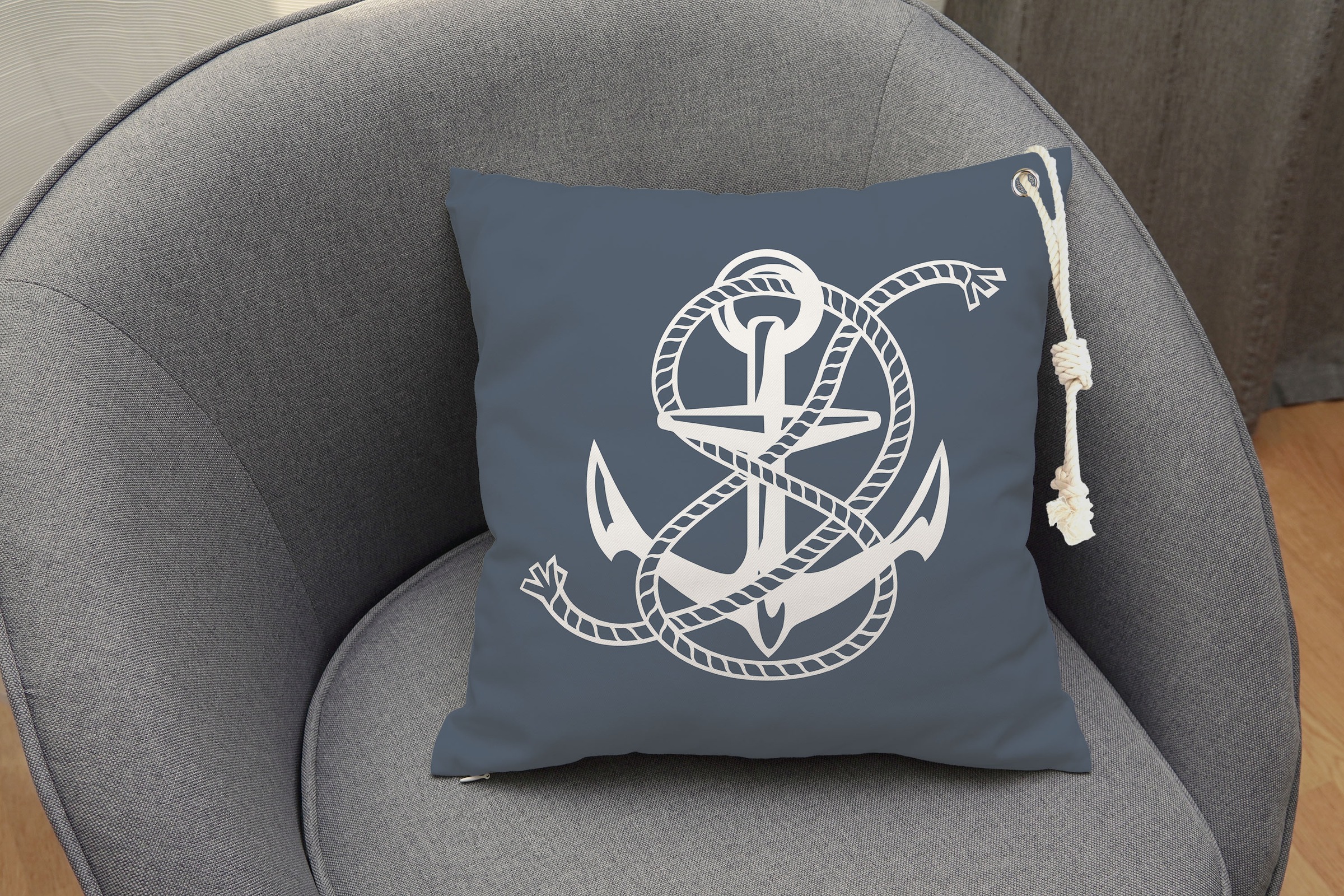 Image of queence Dekokissen "Maritimer Anker Sylt" Outdoor-Kissen mit Öse und dicker Stoffkordel