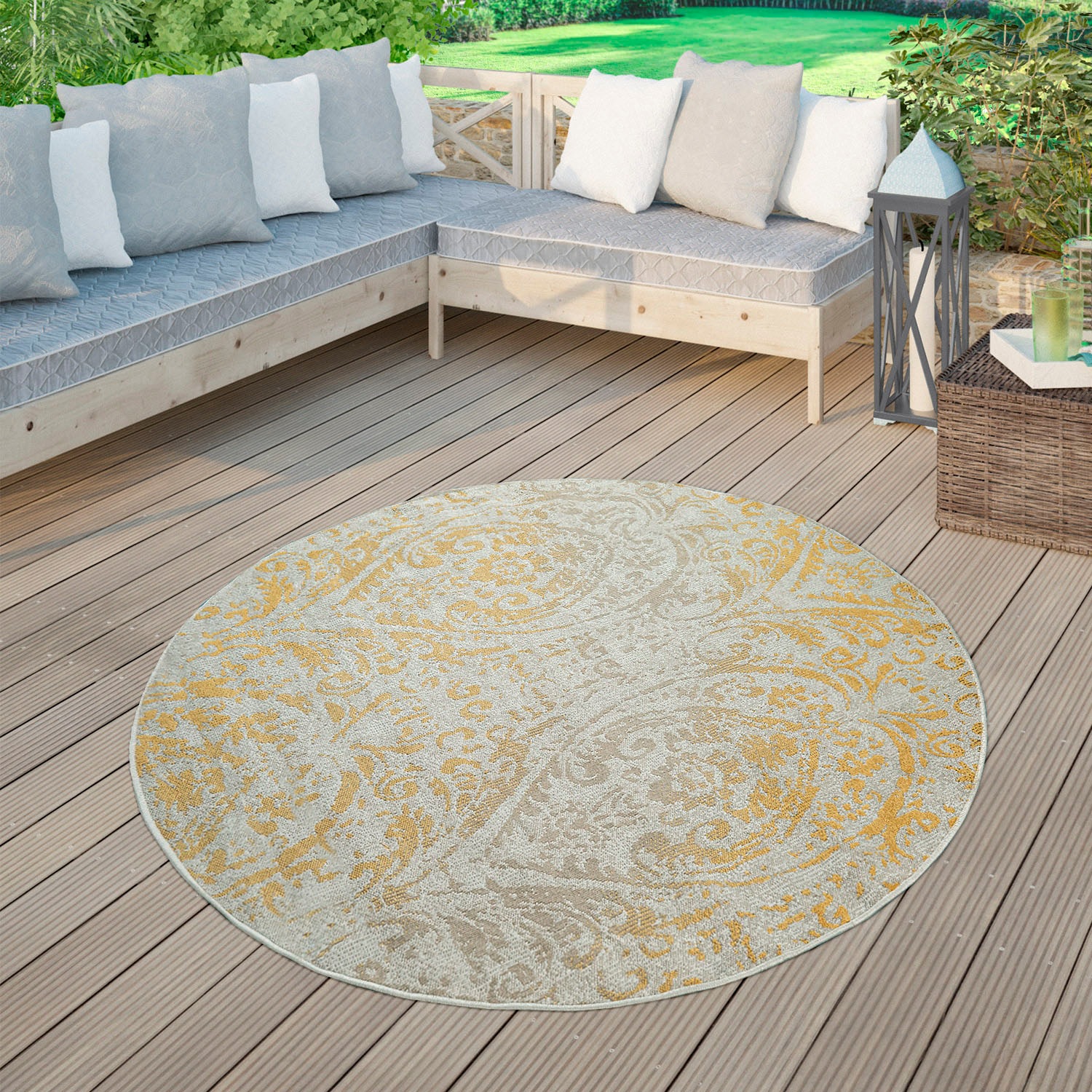 Image of DELAVITA Teppich »Artigova 10«, rund, 11 mm Höhe, Kurzflor, Ornamente, Vintage Design, Wohnzimmer, In- und Outdoor Teppich, ideal auf Terrasse oder Balkon bei Ackermann Versand Schweiz