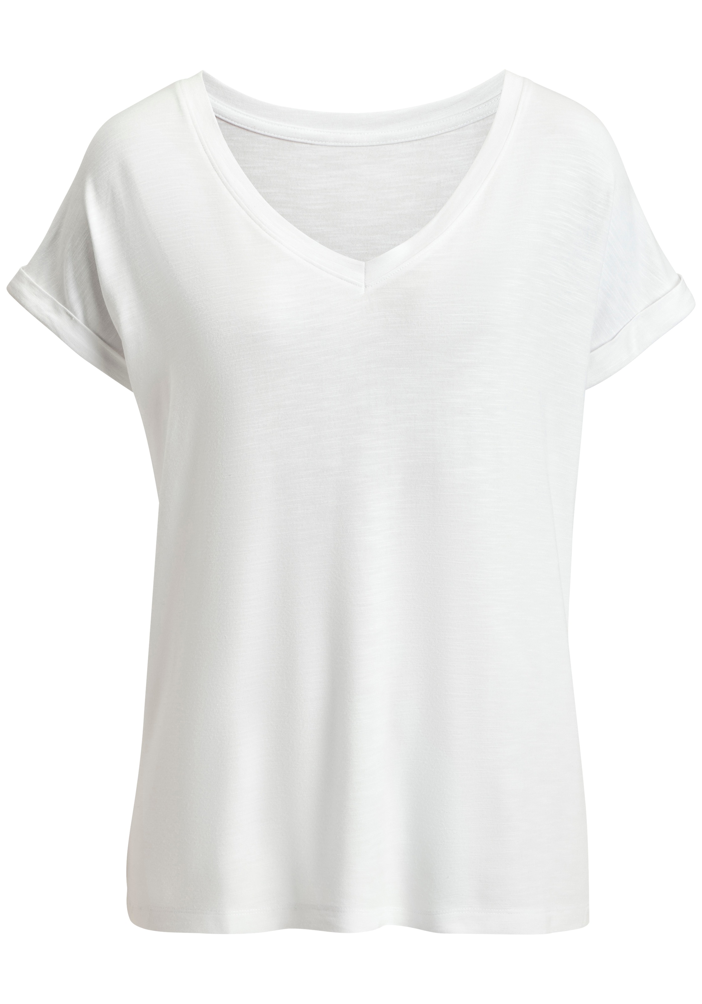Beachtime by Lascana T-shirt en V »mit fixiertem Ärmelumschlag« en qualité viscose aérée