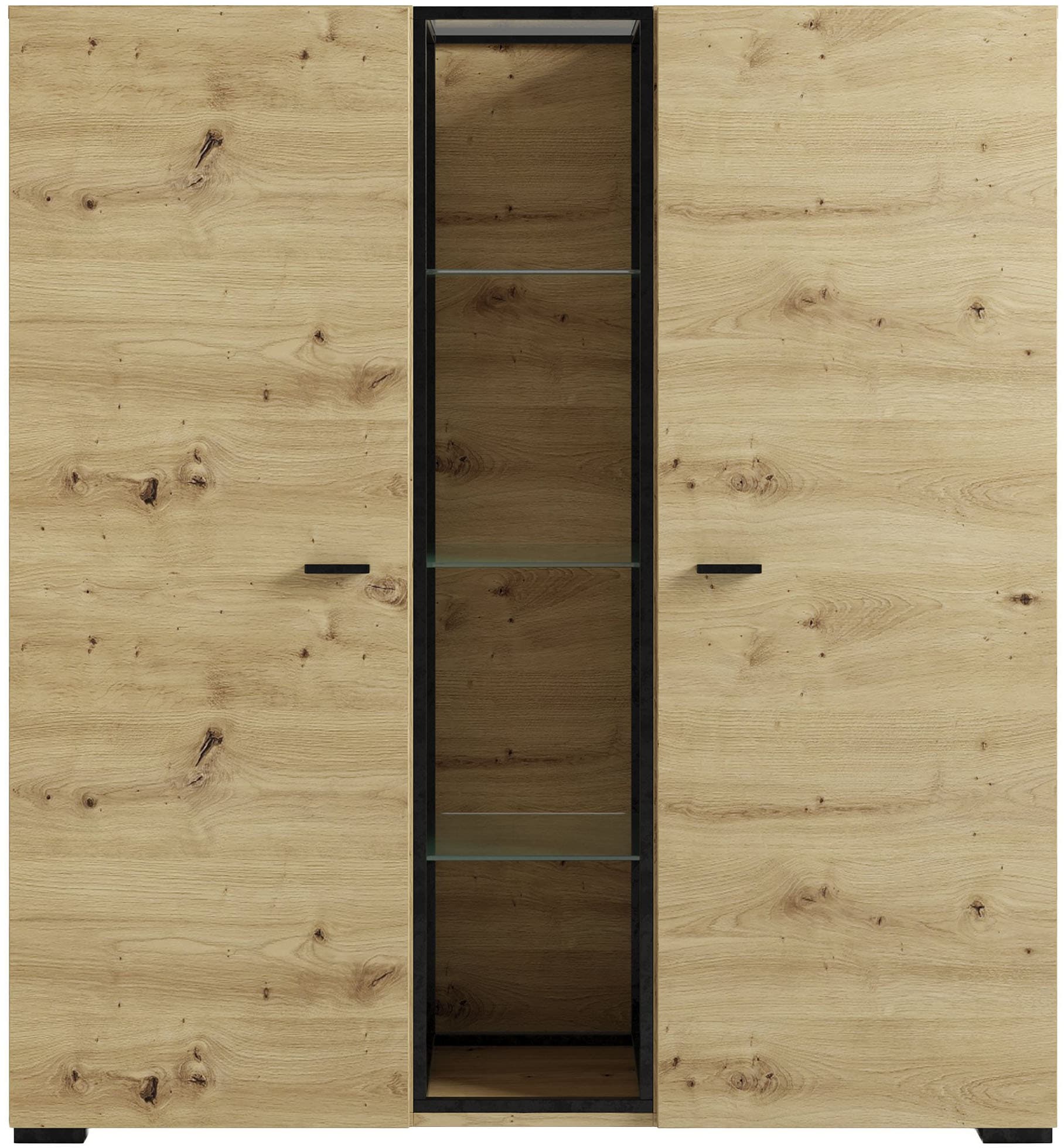byLIVING Highboard »FRAME« Artisan Eiche, 9 Fächer, offene Fächer mit Glasböden im Metallrahmen