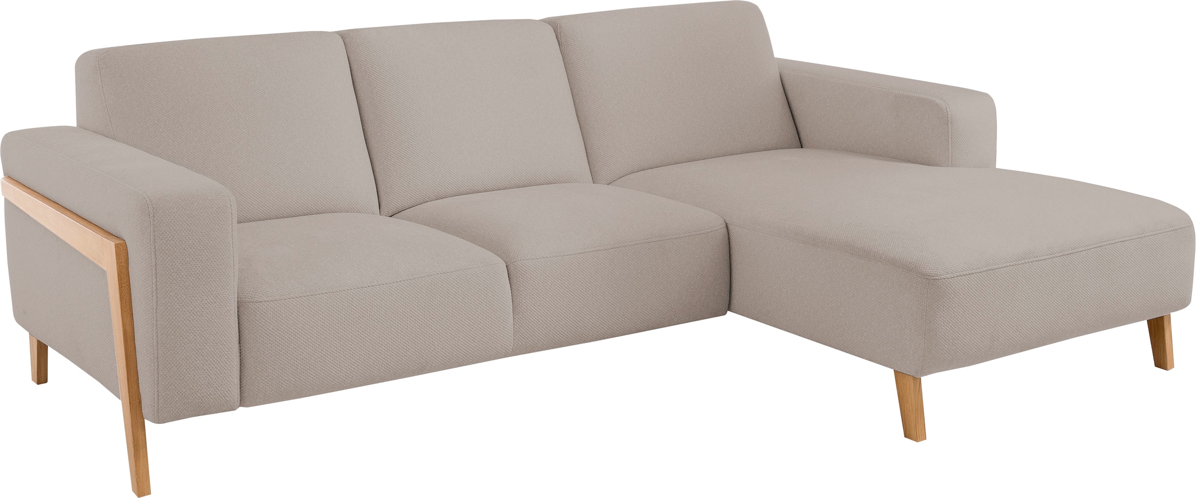 exxpo - sofa fashion Ecksofa »Starr Scandic Design, tolle Verarbeitung, bequem, Sichtholz am Armteil«, L-Form, wahlw. elektrische Sitztiefenverstellung, Massivholzfüsse