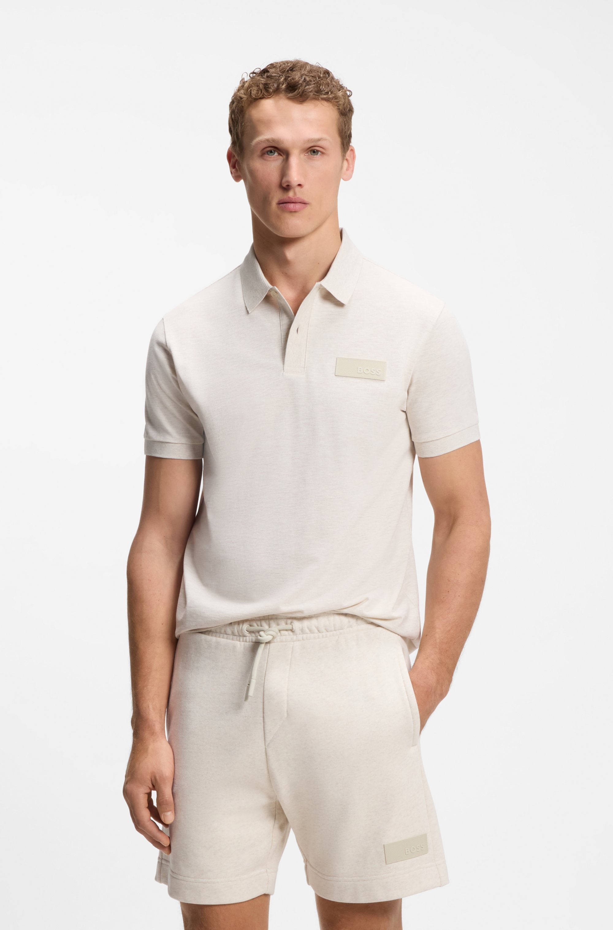 Image of BOSS GREEN Poloshirt "Paddy Structure" Regular Fit, Reine Baumwolle, Logo-Patch