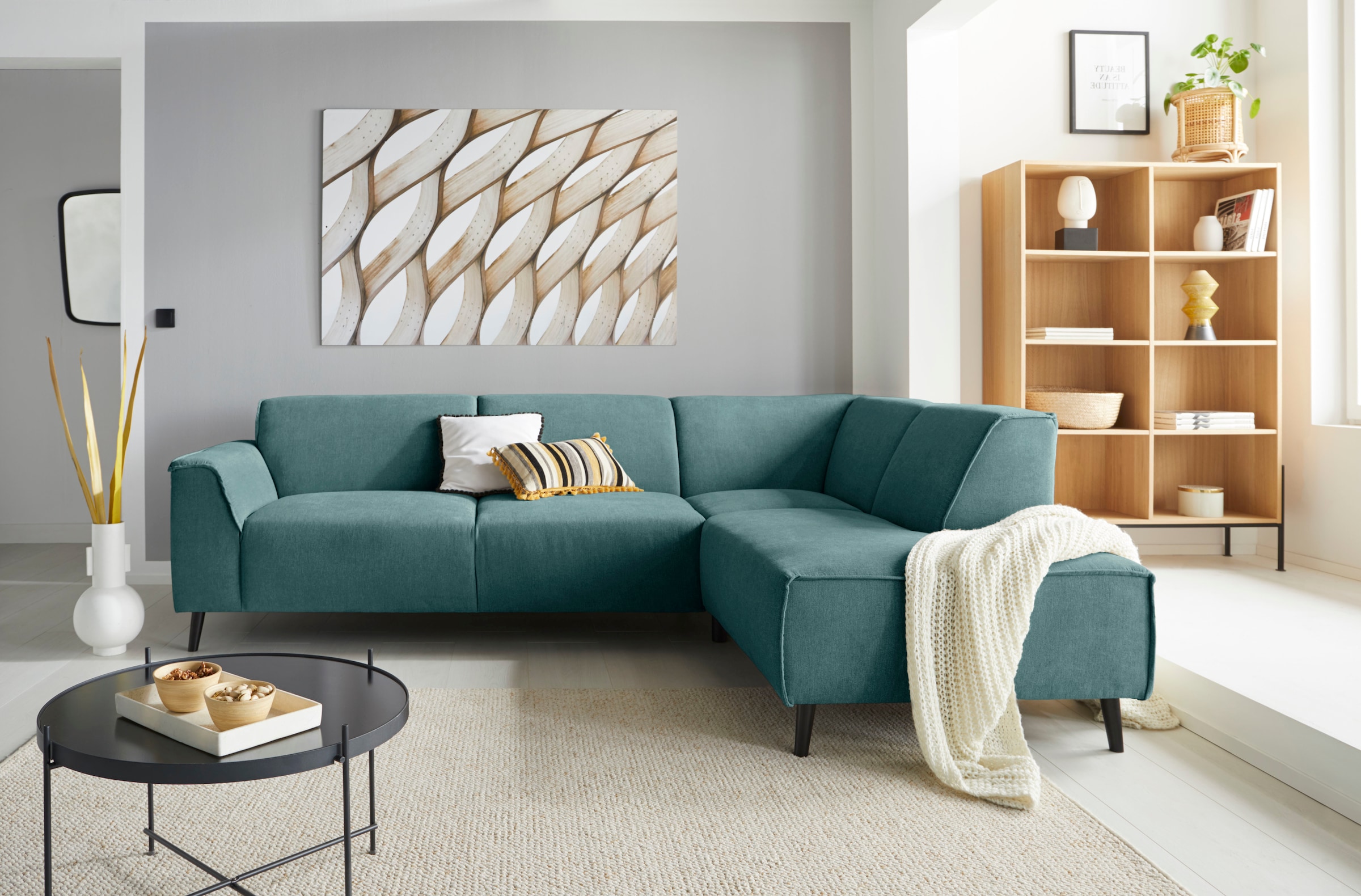 Image of DOMO collection Ecksofa "Amora, bequem & zeitlos, Breite 263cm, Federkern, L-Form" mit Federkern, Fusshöhe passend für gängige Saugroboter