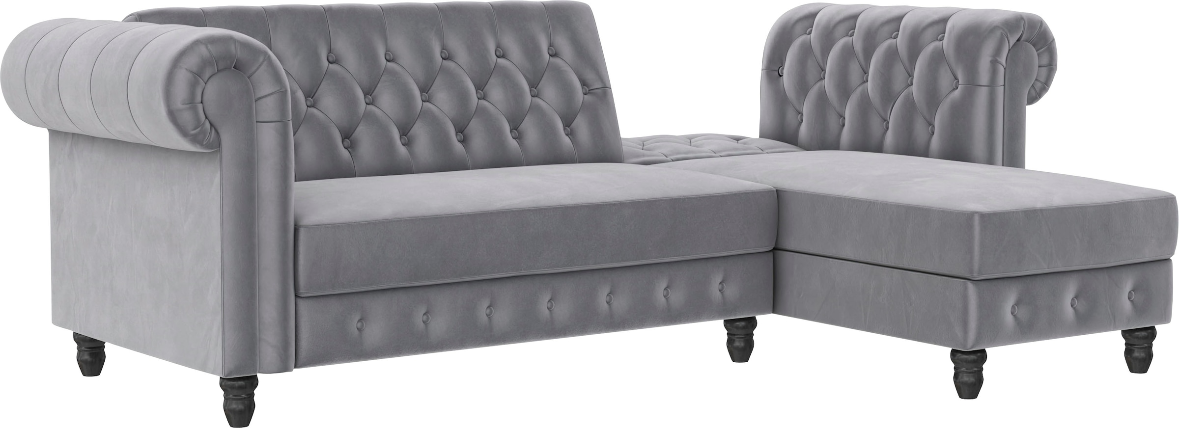 Dorel Home Ecksofa »Felix, L-Form, 241 cm (Liegefl.108x195 cm), Recamiere tauschbar,« verstellb. Rückenlehne, Bett-Funktion, Velours, Kunstleder, Vintage