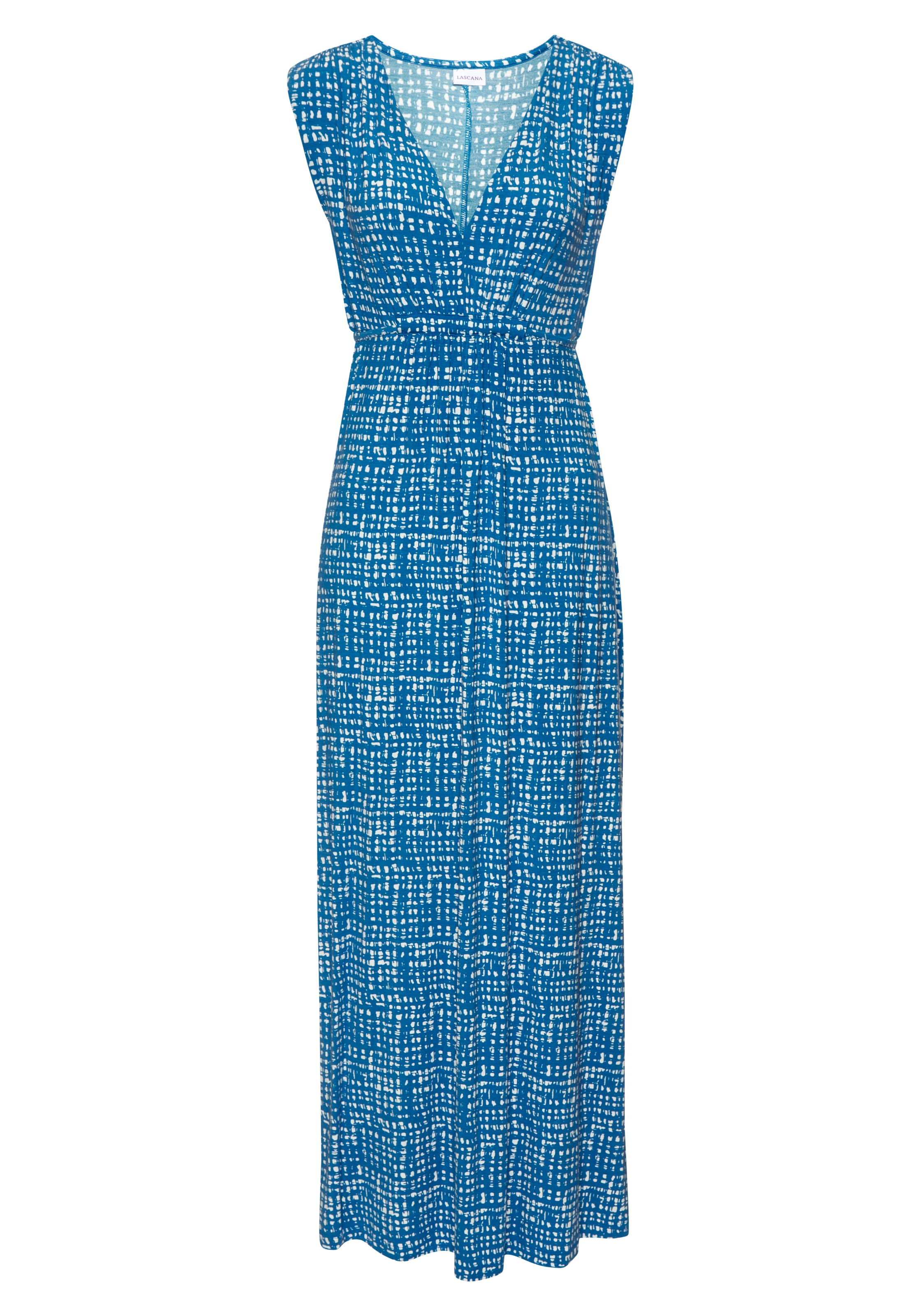 LASCANA Maxi robe »mit Alloverdruck und Tunnelzug unter der Brust« Sans poches robe d'été longue, robe imprimée, robe jersey sans manches
