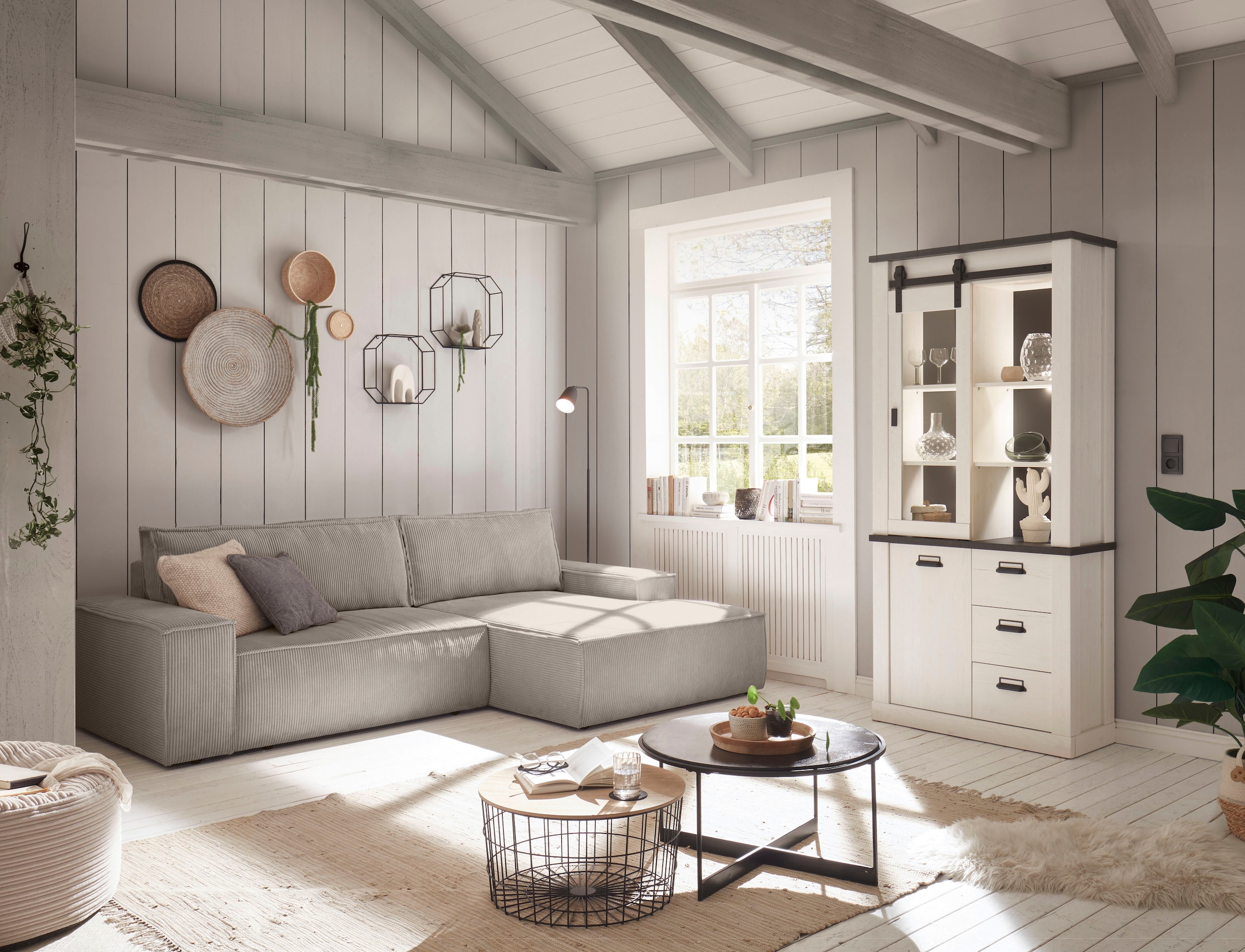 Home affaire Canapé d'angle »SHERWOOD Schlafsofa 267 cm, L-Form,« Schlaffunktion mit Bettkasten (210x136 cm), Cord, Vintage, Samtvelours