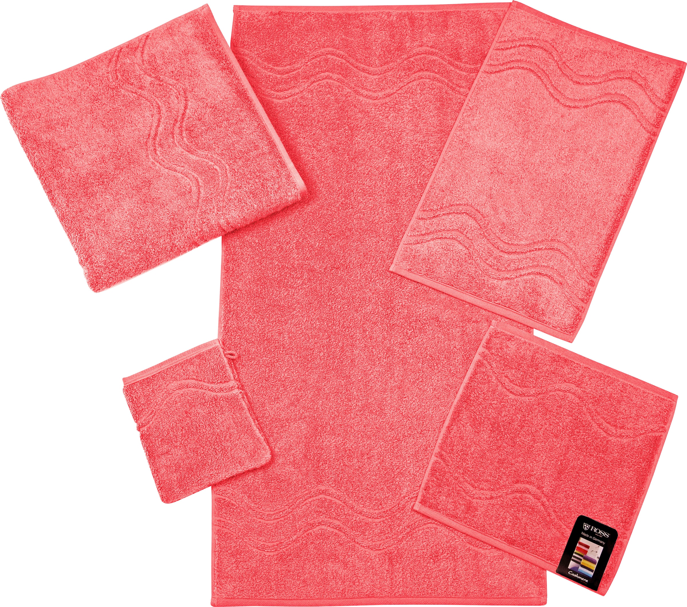 ROSS Handtuch »Cashmere feeling«, (Packung, 2 St.), 100% Baumwolle, mit Wellen-Bordüre, grosse Farbauswahl