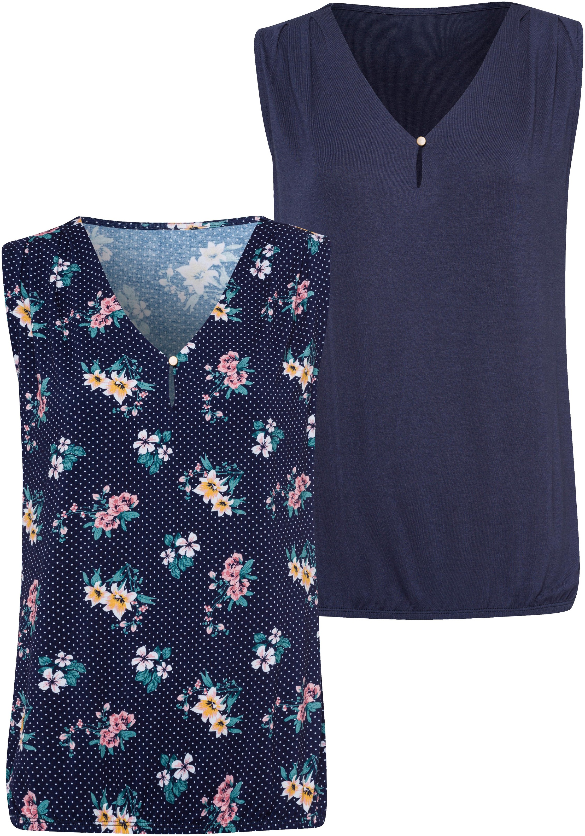 Image of Vivance Tanktop, (2er-Pack), mit goldfarbenenem Knopfdetail am Ausschnitt bei Ackermann Versand Schweiz