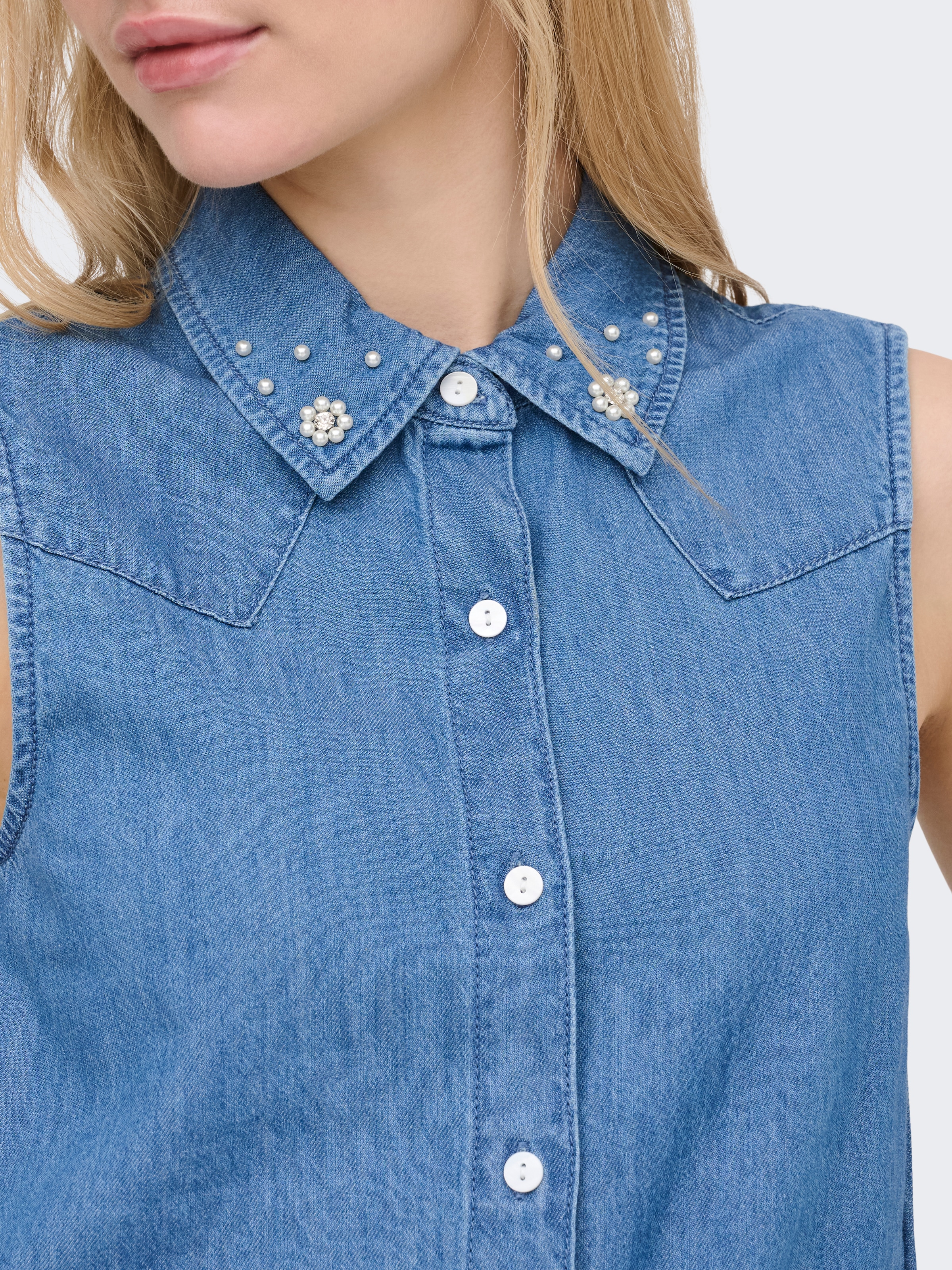 ONLY Blouse en jean »ONLBRIAR S/L PEARL KNOT SHIRT DNM QYT« Coton