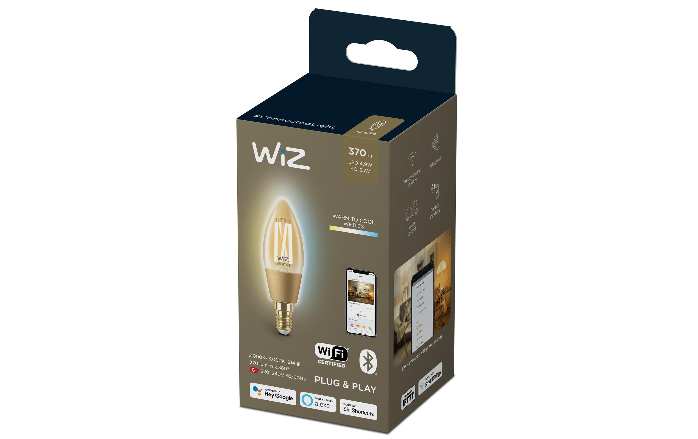 WiZ LED-Leuchtmittel »4.9W (25W) E14 B35 Filament Amber Einzelpack«, E14