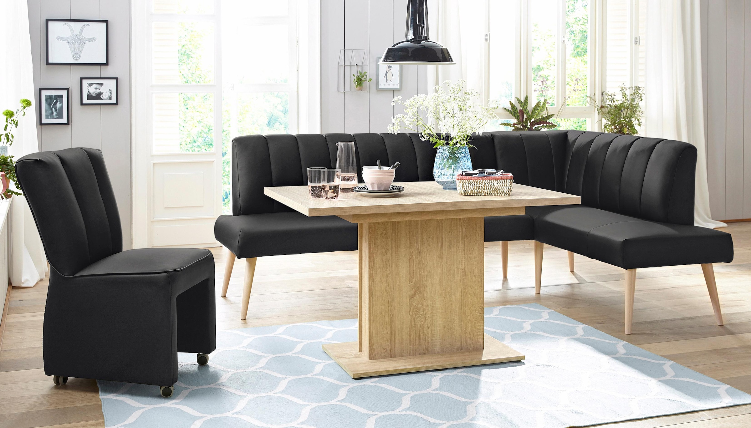 exxpo - sofa fashion Eckbank »Costa, moderne Rückensteppung, bequem und elegant, hoher Holzfuss«, hochwertig verarbeitet, Frei im Raum stellbar