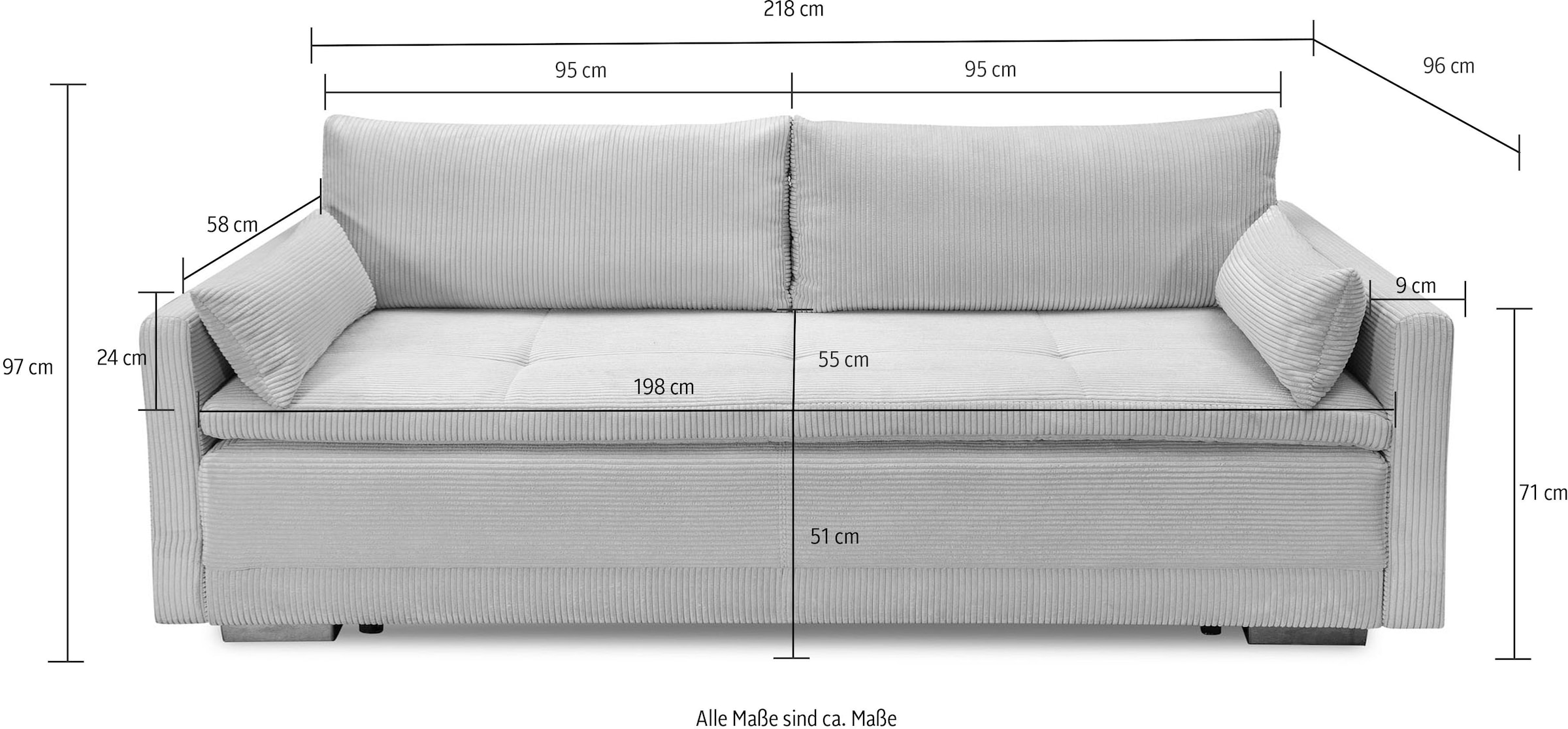 INOSIGN Schlafsofa »Andrea«, mit Boxspringaufbau, Bettfunktion & Bettkasten, Dauerschlafsofa