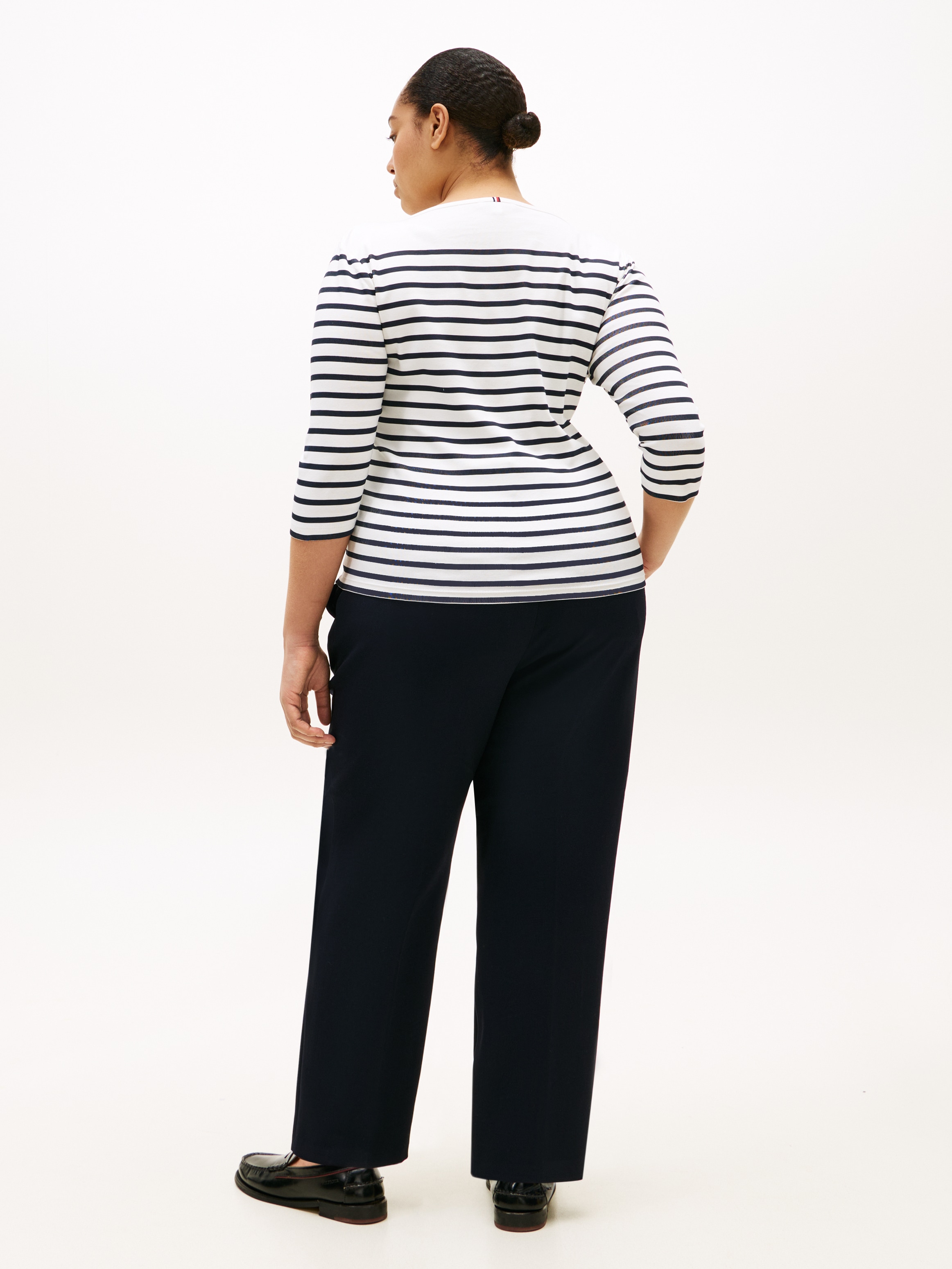 Tommy Hilfiger Curve T-shirt »CRV SLIM CODY BOAT-NK 3/4SLV« en grandes tailles, manches 3/4, broderie logo