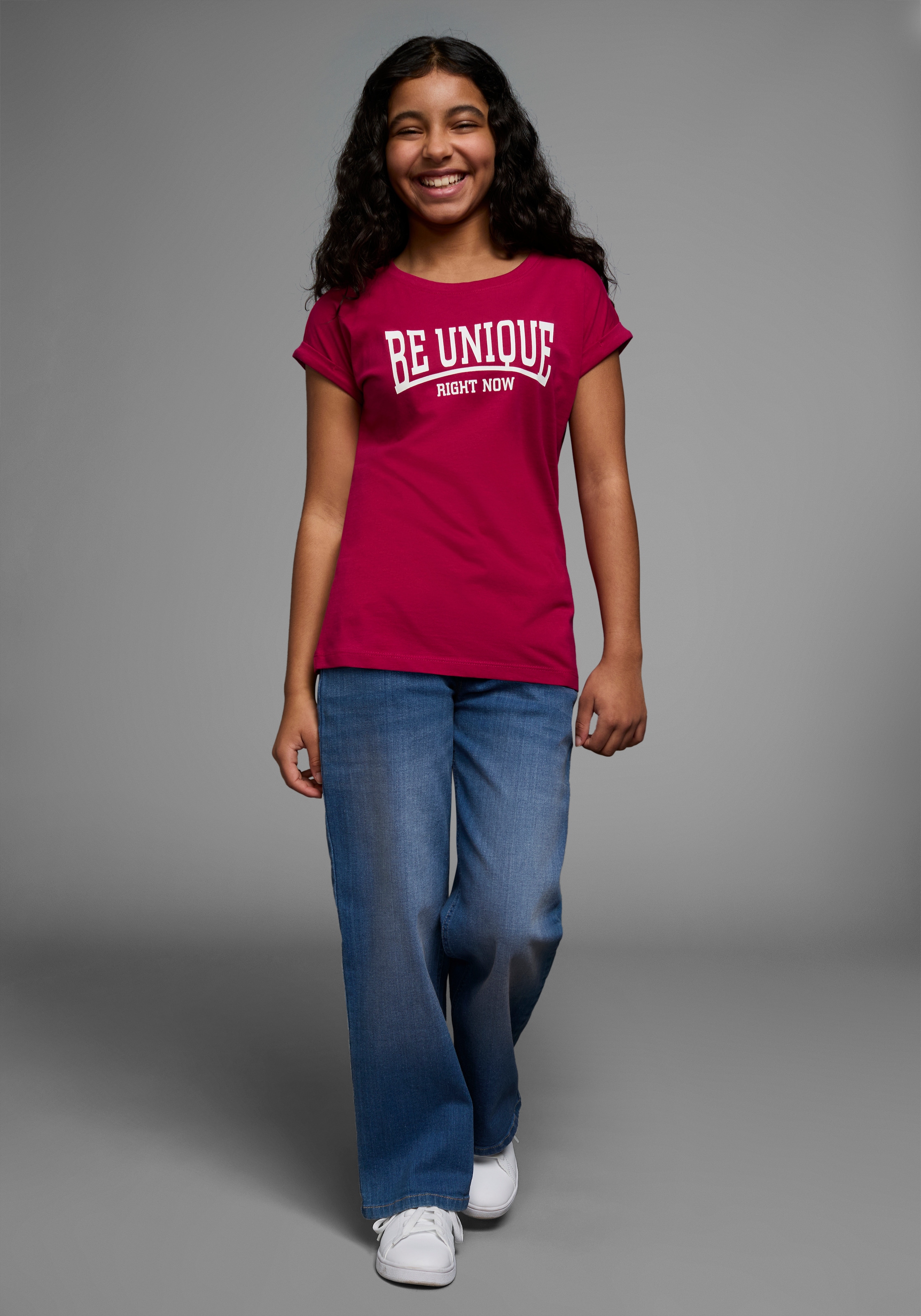 KIDSWORLD T-Shirt »Be unique - right now«, kurzärmelig, bedruckt, Rundhalsausschnitt