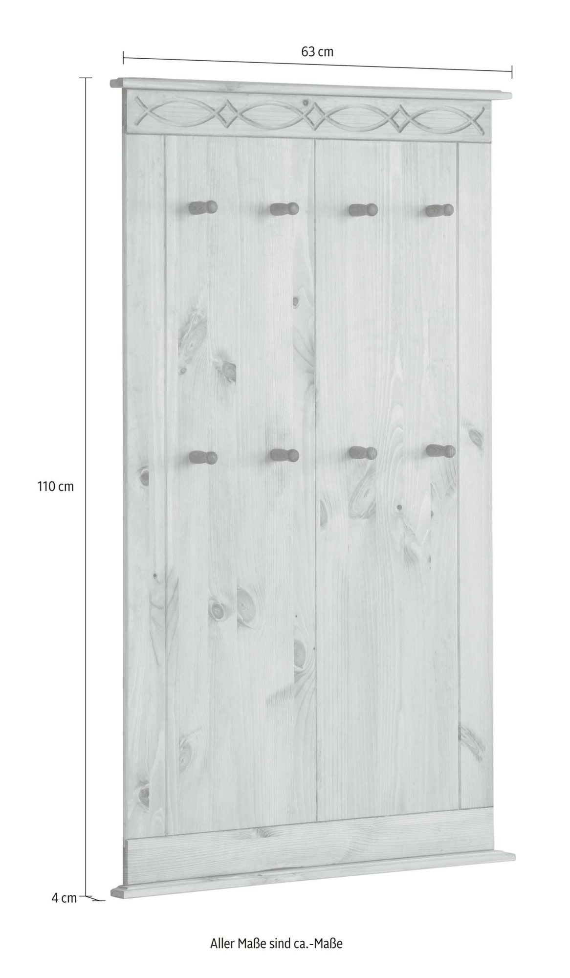 GOODproduct Panneau de vestiaire »Indra« L/P/H : 63/6/100 cm,  en pin massif, FSC®, 8 crochets, ornement discret