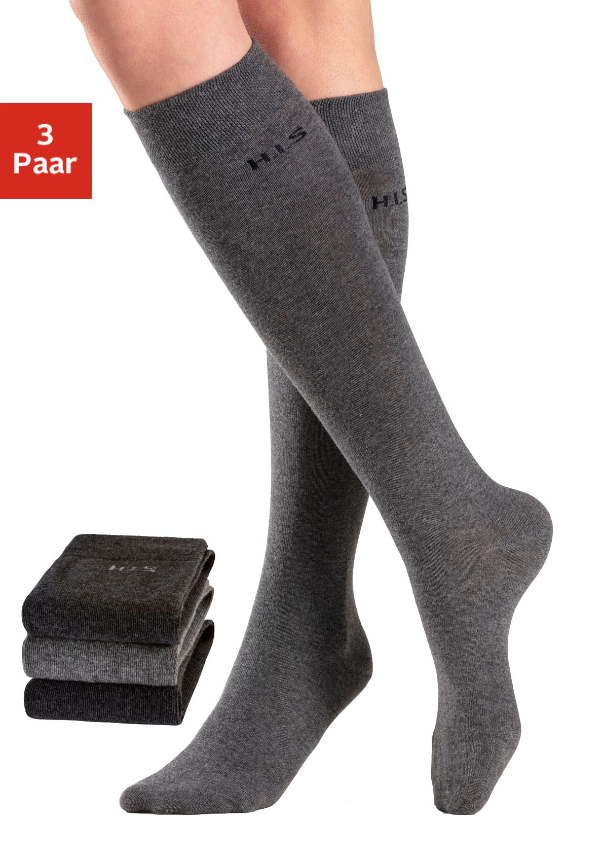 Image of H.I.S Kniestrümpfe Packung, 3 Paar tlg. ohne einschneidendes Bündchen