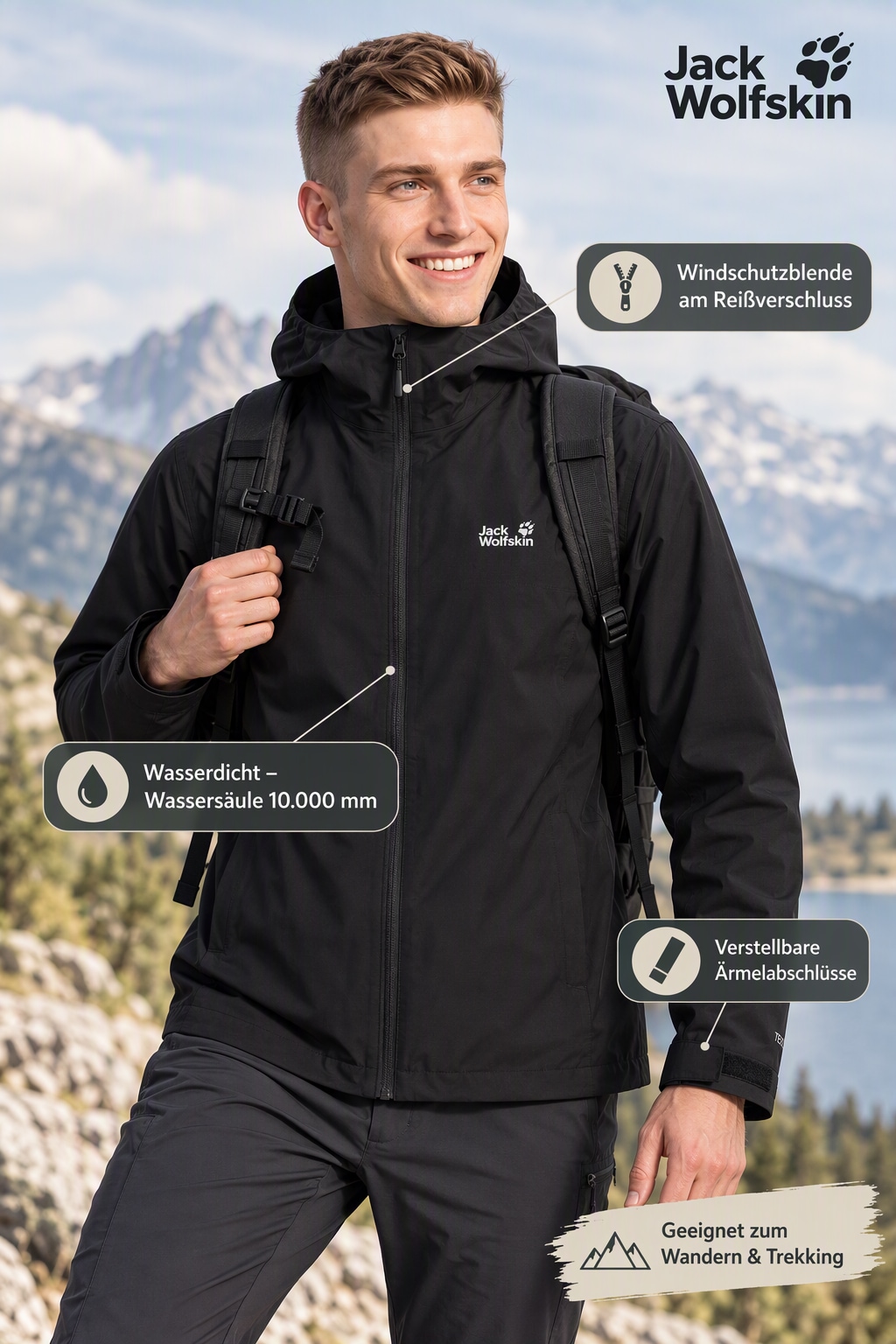 Jack Wolfskin Veste de pluie »OUTROVERT 2L JKT M« avec capuche avec capuche, respirant, imperméable