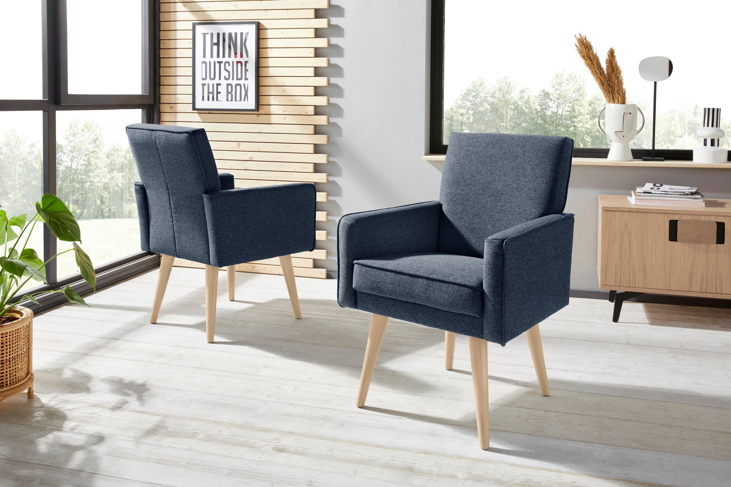 exxpo - sofa fashion Sessel »Lungo, Loungesessel mit moderner Kedernaht, bequem und elegant« Breite 64 cm, hoher Holzfuss