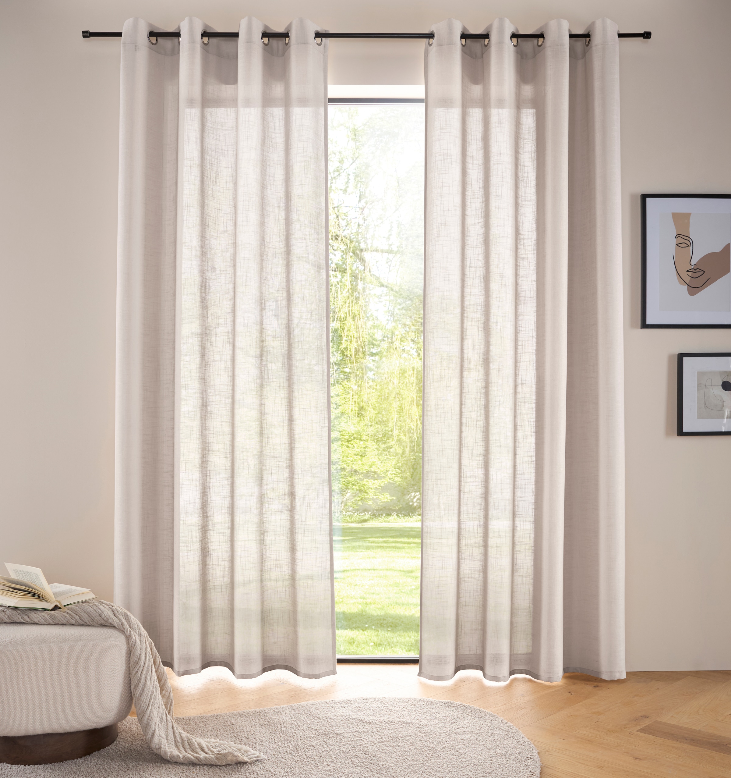 Image of LeGer Home by Lena Gercke Gardine "Marusha, 2er-Set, Ösen, halbtransparent, Leinen-Optik" Ösen 2 Stk. tlg. Leinenoptik, Kundenliebling, Exklusiv, Wohnzimmer, Schlafzimmer