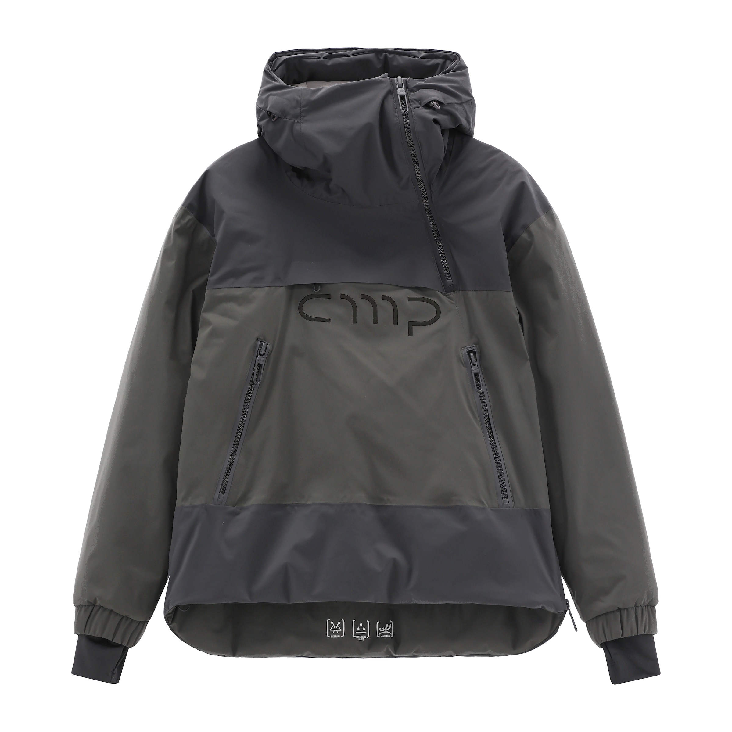 CMP Winterjacke mit Kapuze zum Überziehen, kurzer asymmetrischer Zipper