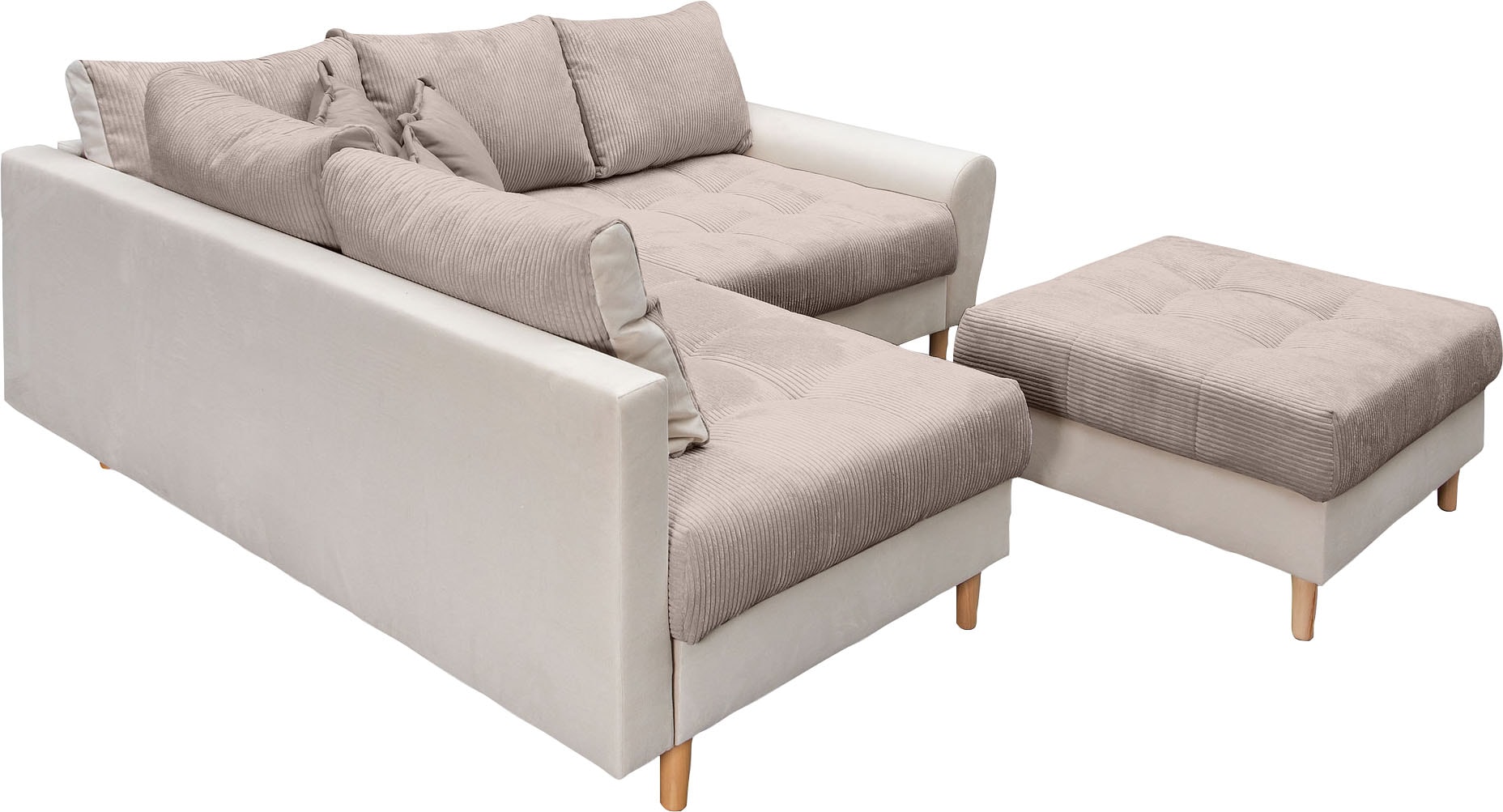 Home affaire Ecksofa »Rice L-Form«, (Set, mit Hocker), mit Bonnellfederkern, Hocker & Kissen, Ottomane beidseitig montierbar